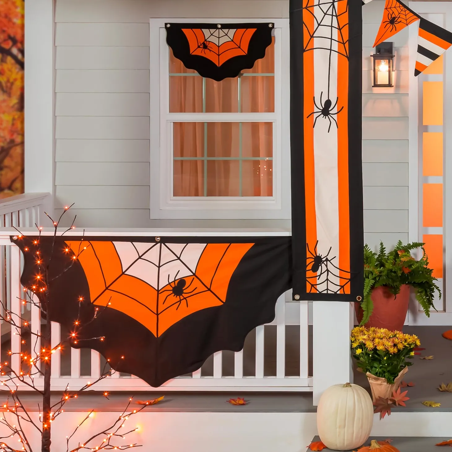 Bunting & Banners>Plow & Hearth Large Halloween Spider Web Cotton Bunting