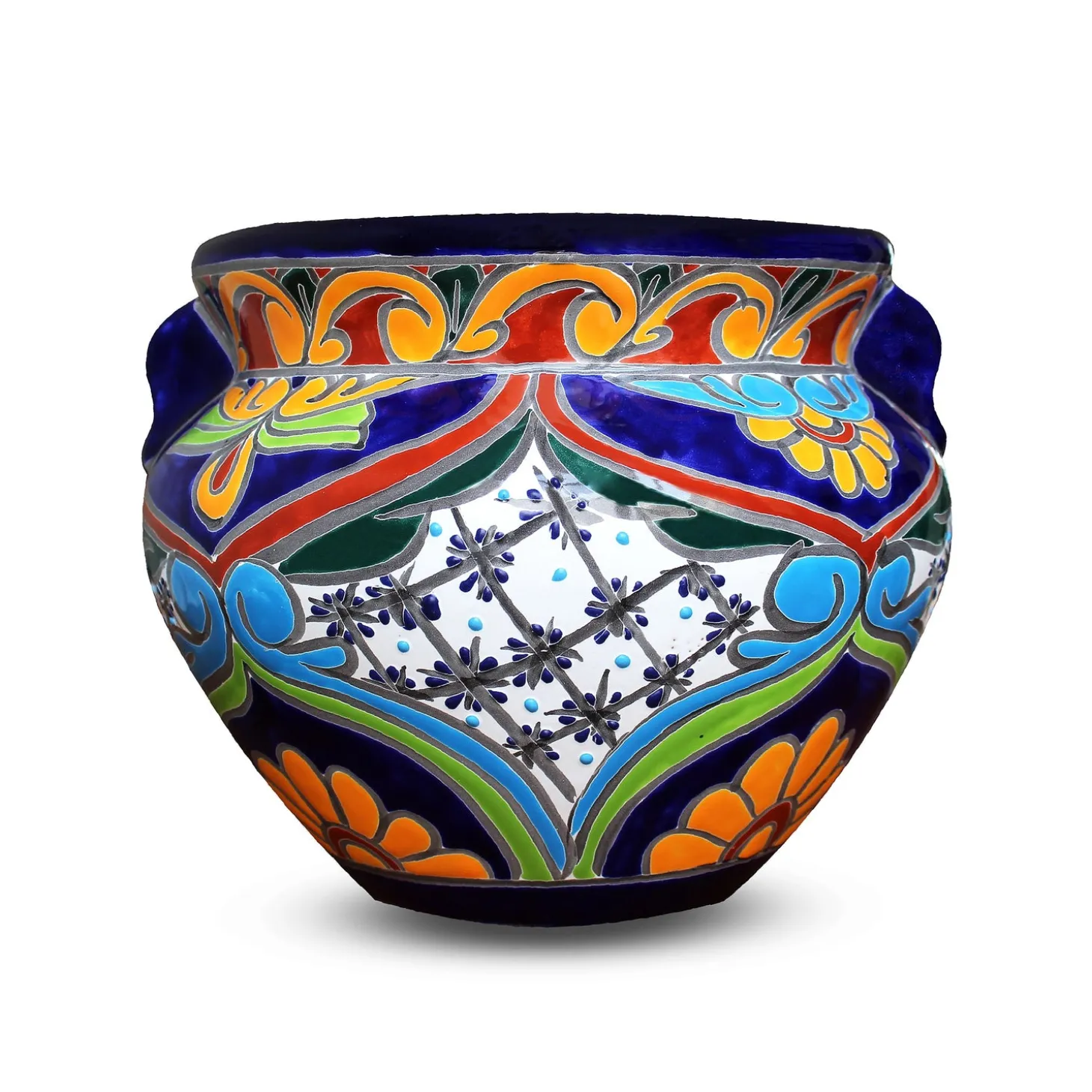 Planters & Plant Stands>Plow & Hearth Large Multicolored Talavera Chata Planter