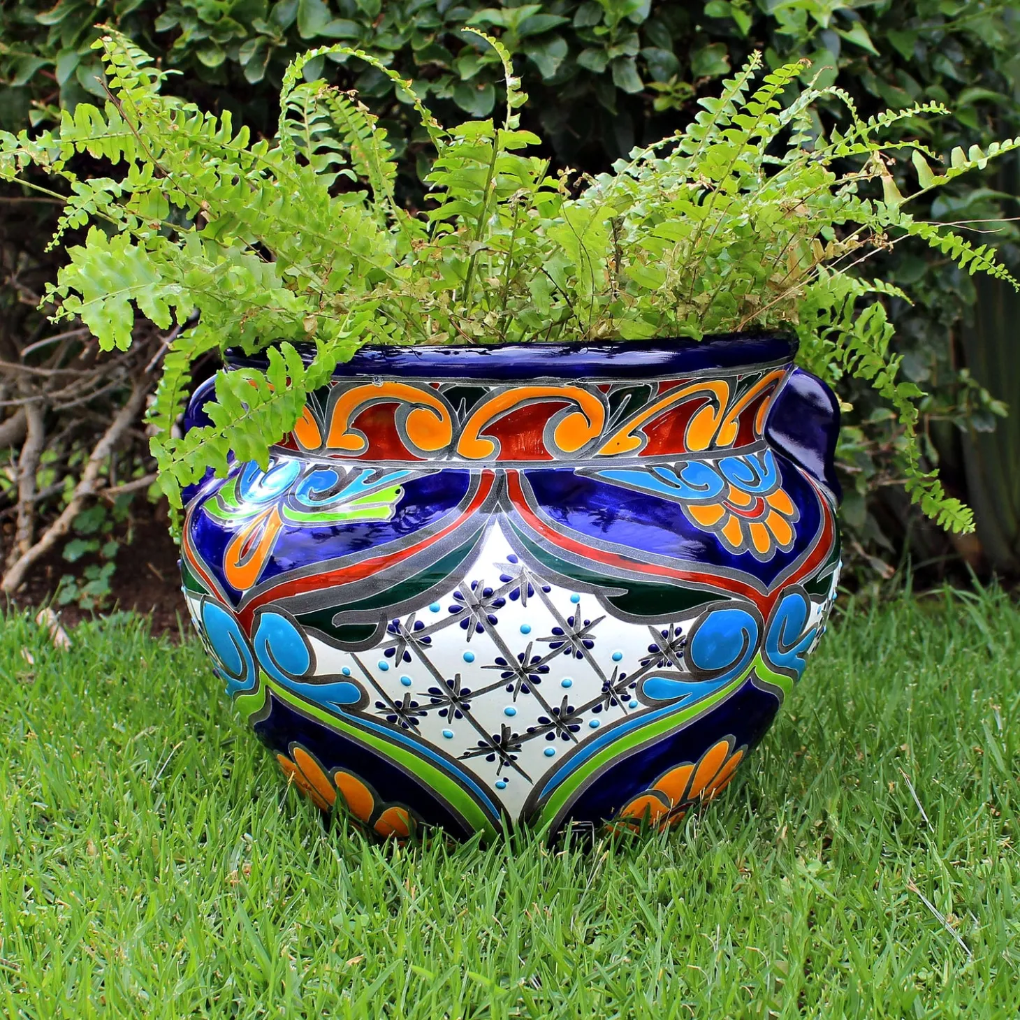 Planters & Plant Stands>Plow & Hearth Large Multicolored Talavera Chata Planter
