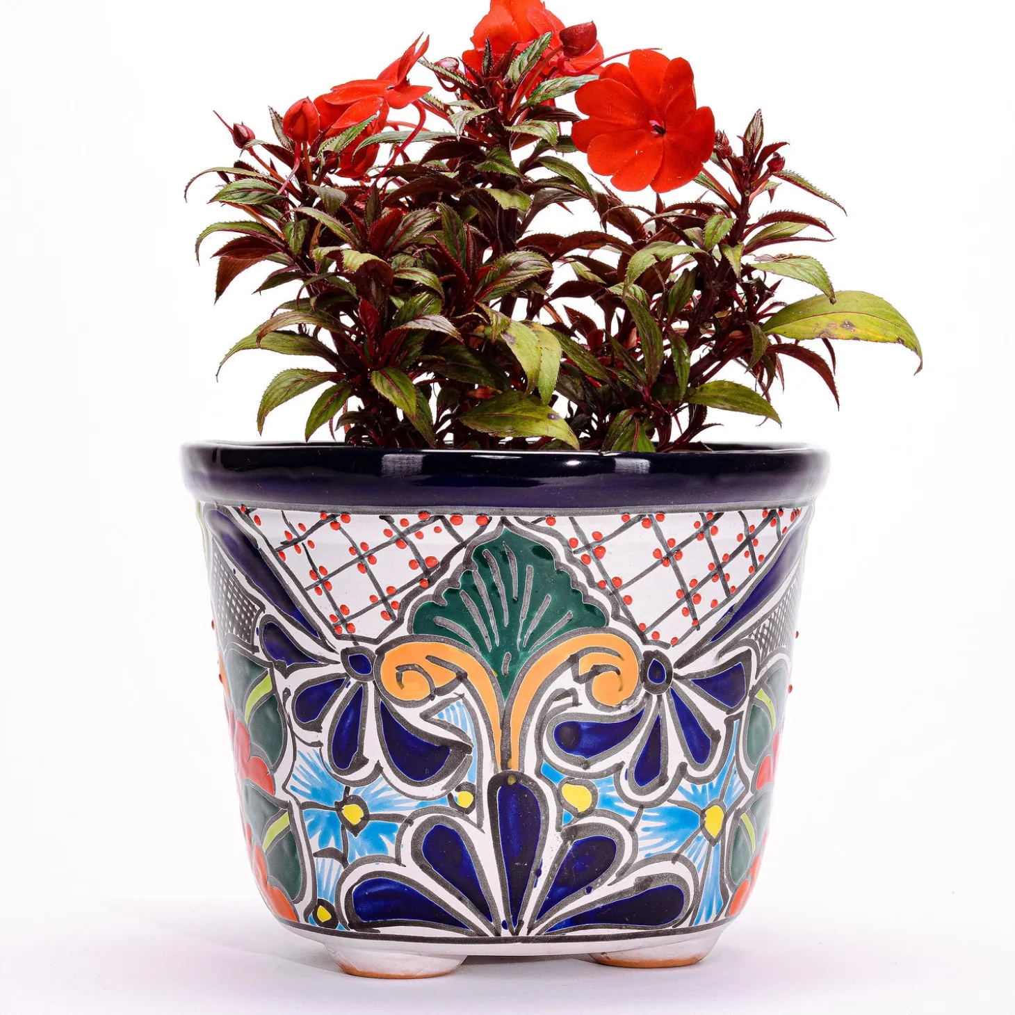 Planters & Plant Stands>Plow & Hearth Large Round Talavera Floral Pot