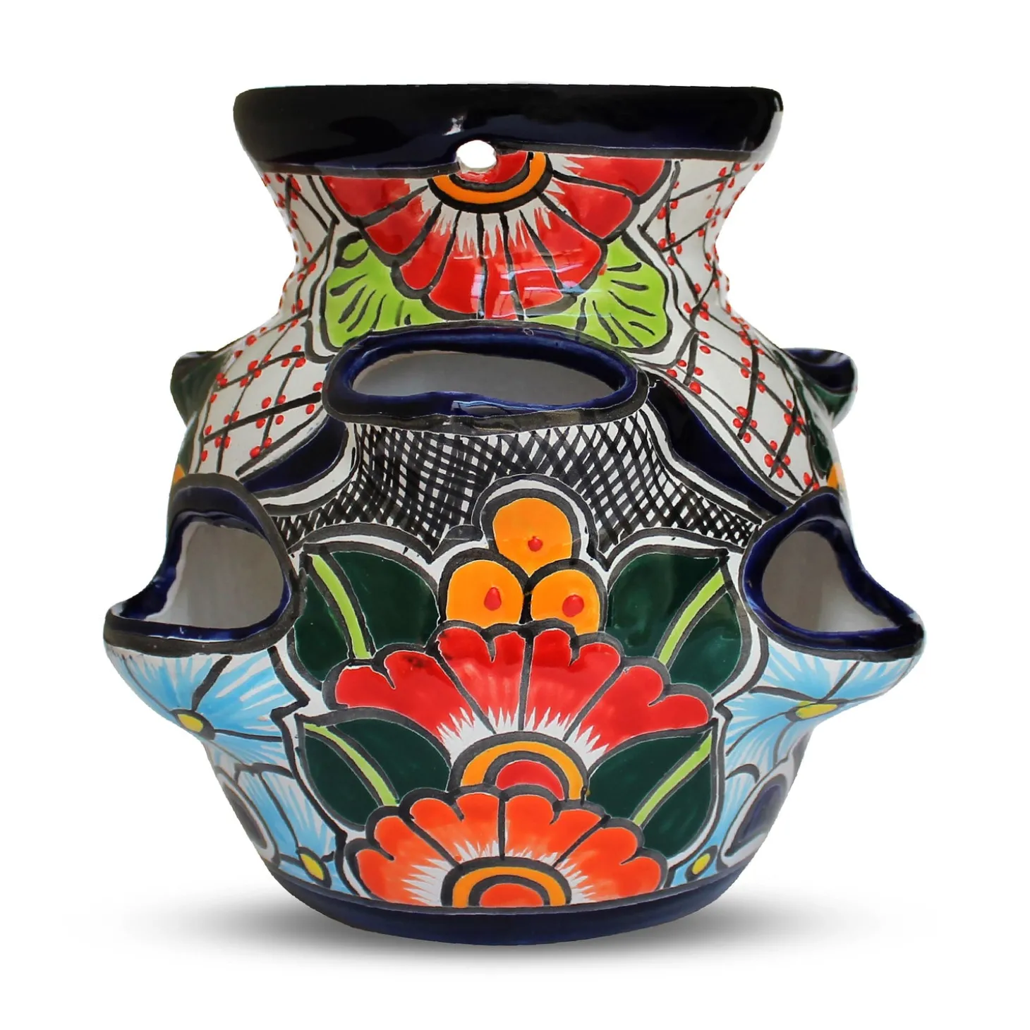 Planters & Plant Stands>Plow & Hearth Large Sky Blue Talavera Strawberry Pot