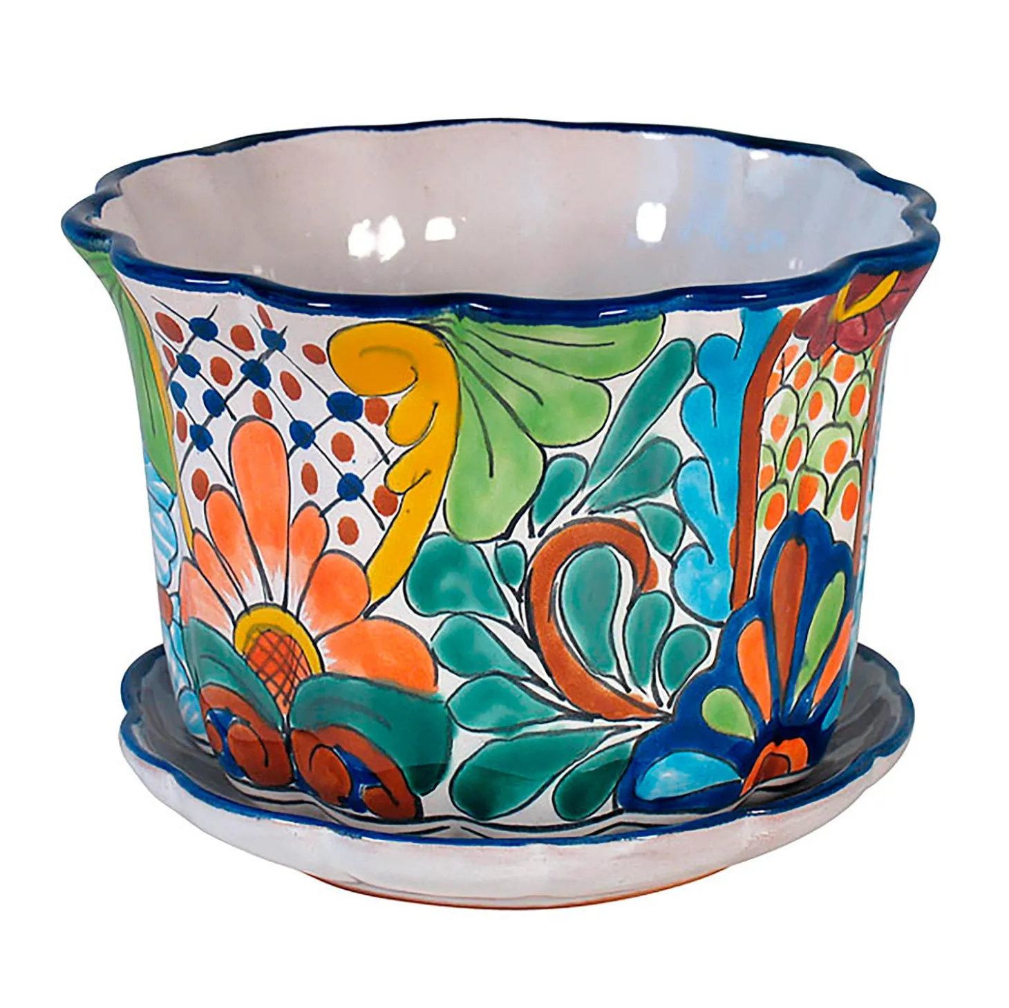 Planters & Plant Stands>Plow & Hearth Large Talavera Wave Planter with Tray