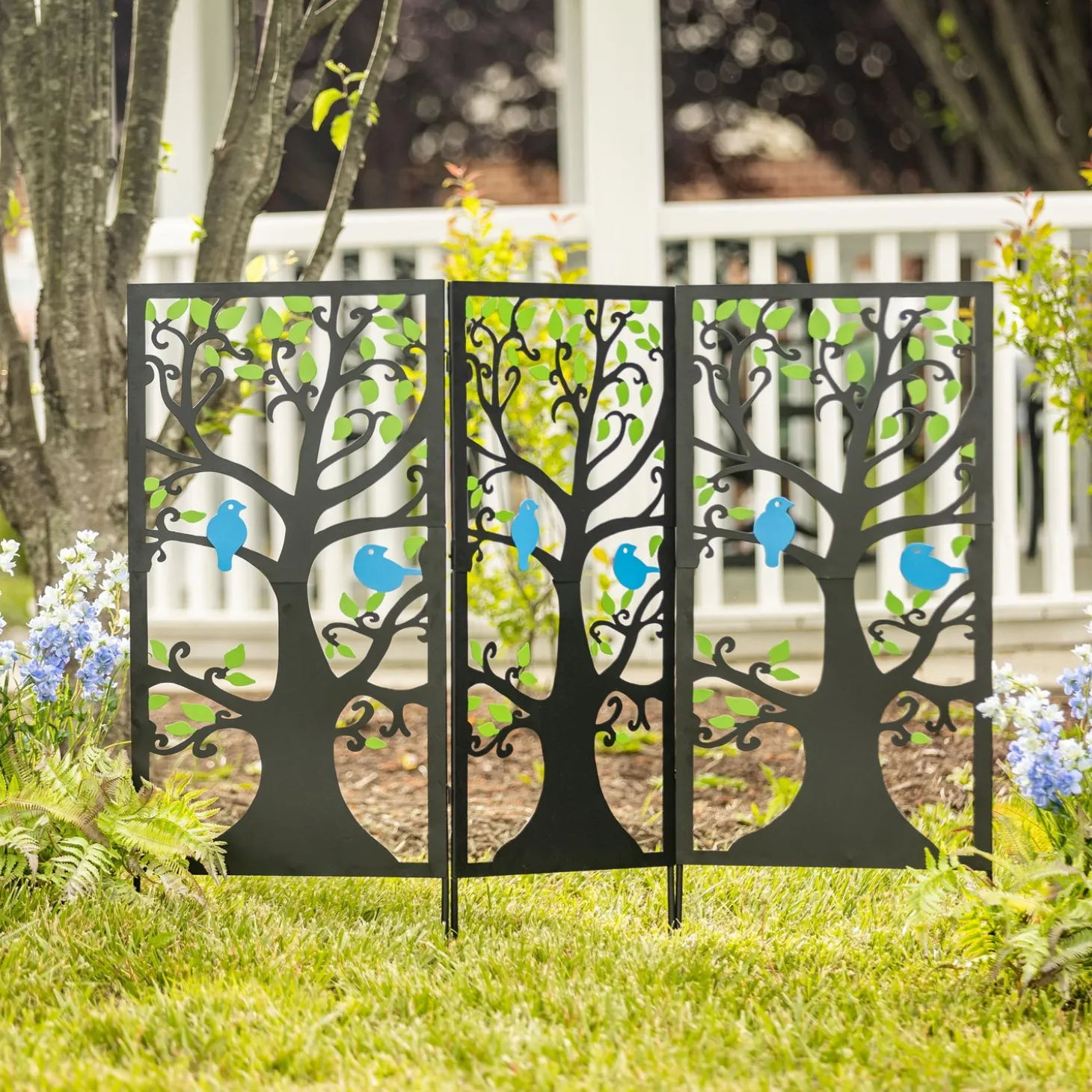 Garden Stakes | Arbors & Trellises>Plow & Hearth Laser-Cut Metal Bluebird Garden Screen