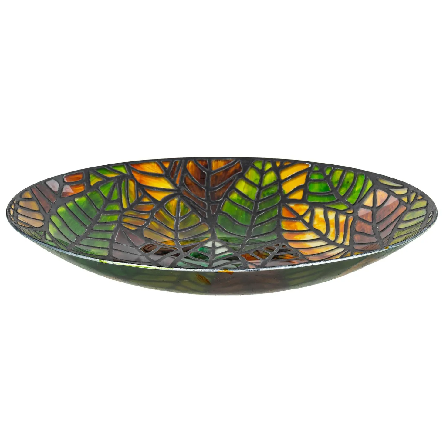 Birdbaths>Plow & Hearth Leaves Hand Painted Glass Birdbath, 18"