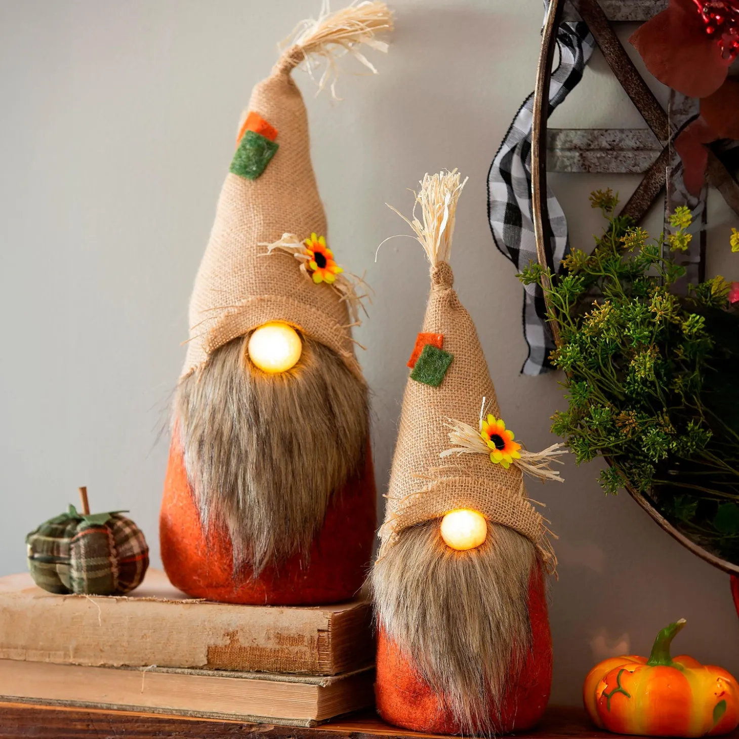 Decorative Accents>Plow & Hearth LED Plush Gnomes, Set of 2