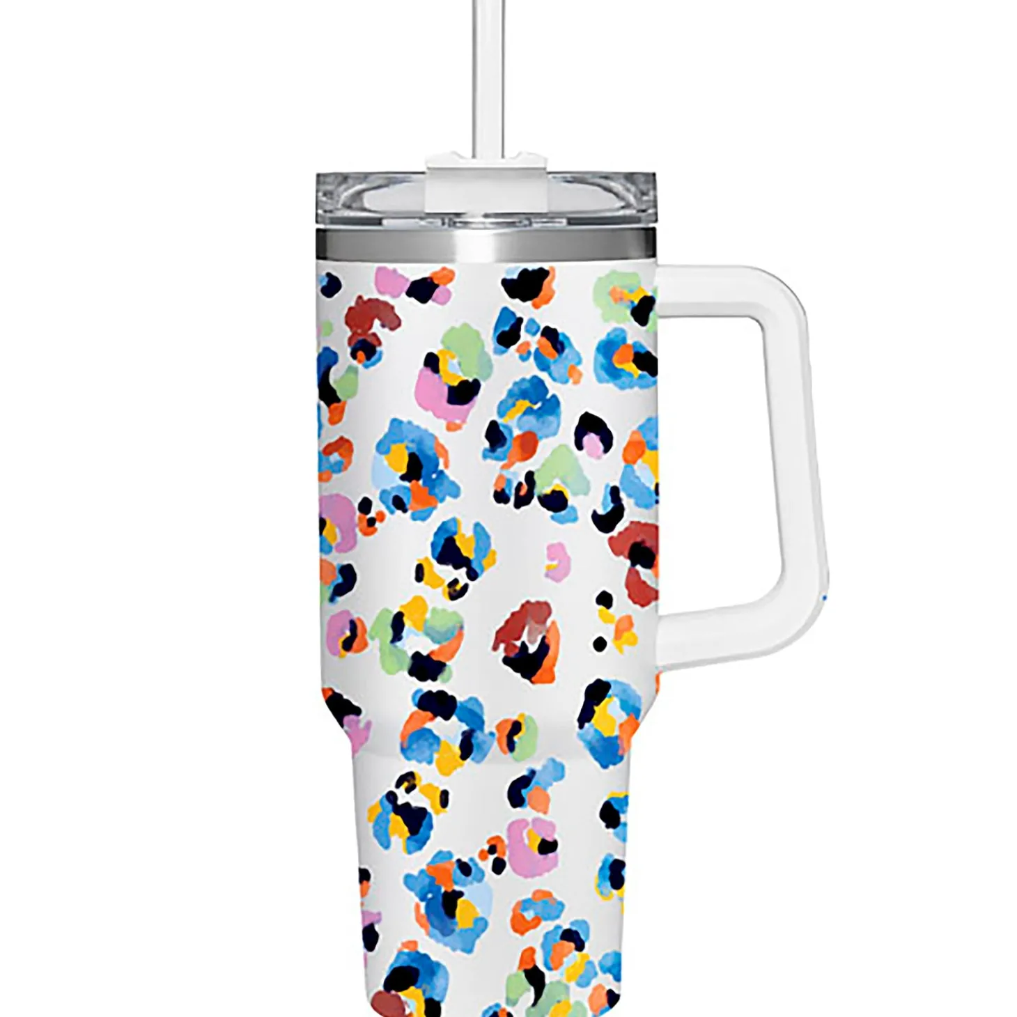 Travel Cups>Plow & Hearth Leopard Rainbow Canyon Cup, Double Wall Stainless Steel w/ Straw, 40oz, Gift Box