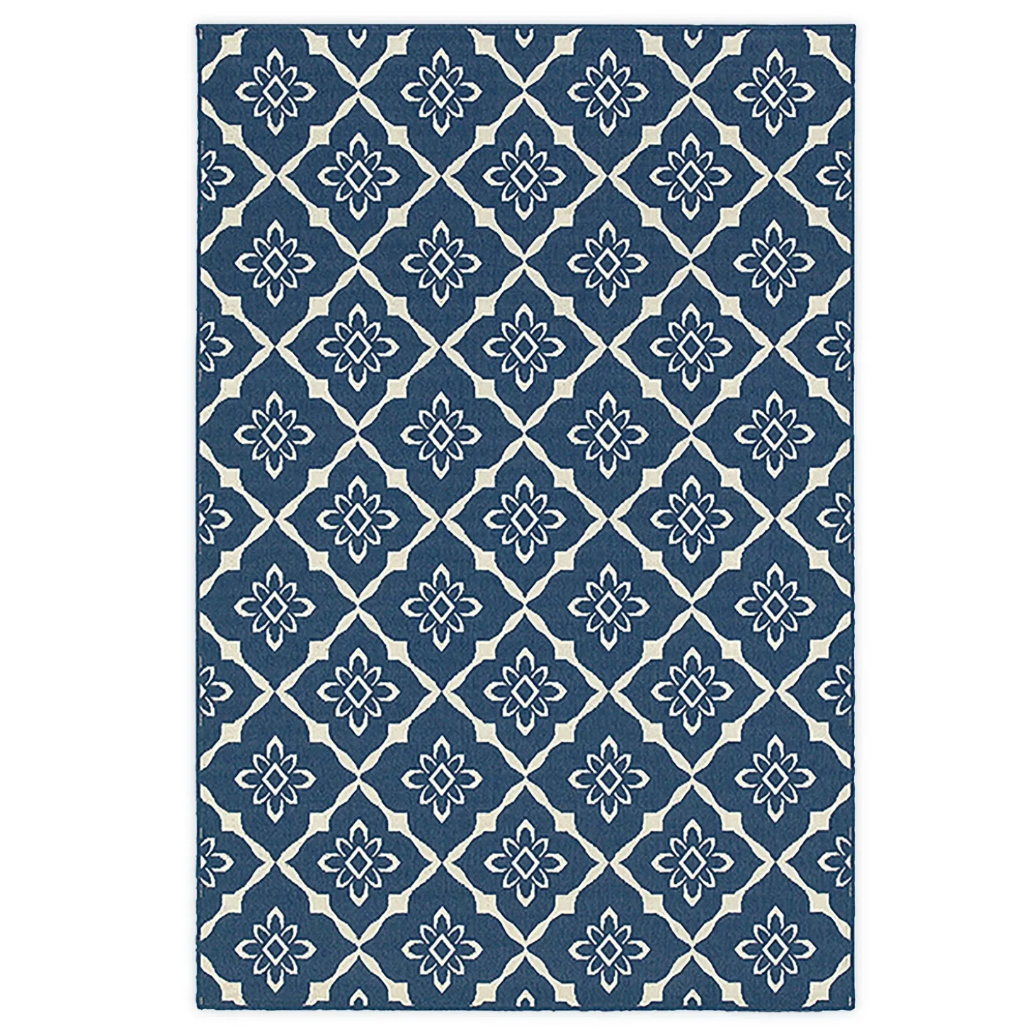 Area Rugs>Plow & Hearth Lexington Trellis Rug, 7'10"dia. Navy