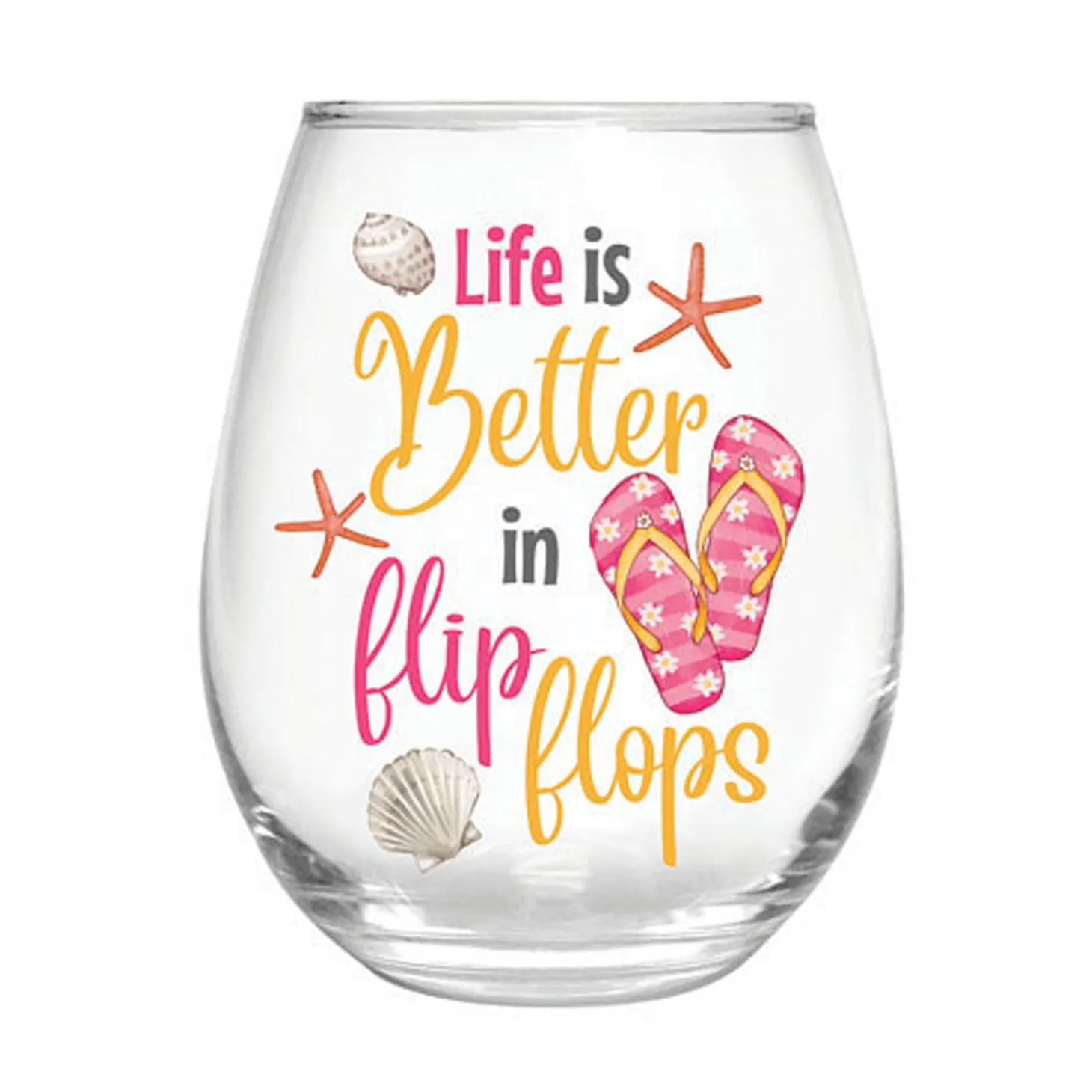 Wine Glasses>Plow & Hearth Life is Better in Flip Flops 17 oz. Stemless Glass with Gift Box