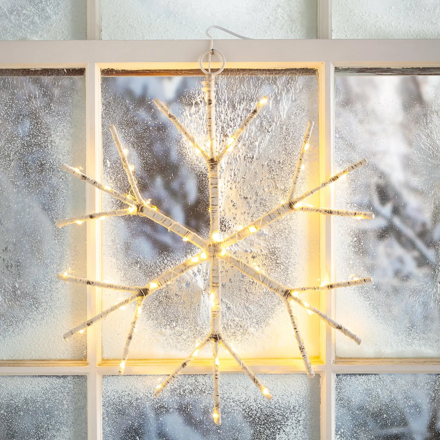 Lighted Accents>Plow & Hearth Lighted Birch Branch Snowflake Hanging Accent White