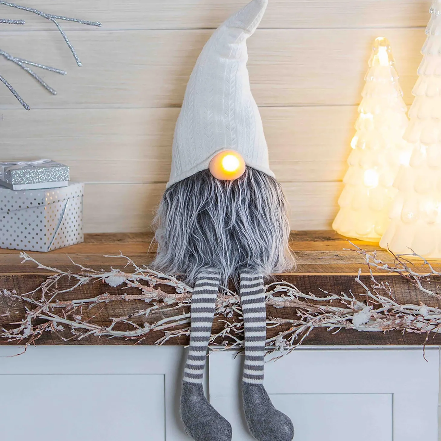 Decorative Accents>Plow & Hearth Lighted Holiday Gnome with Dangling Legs