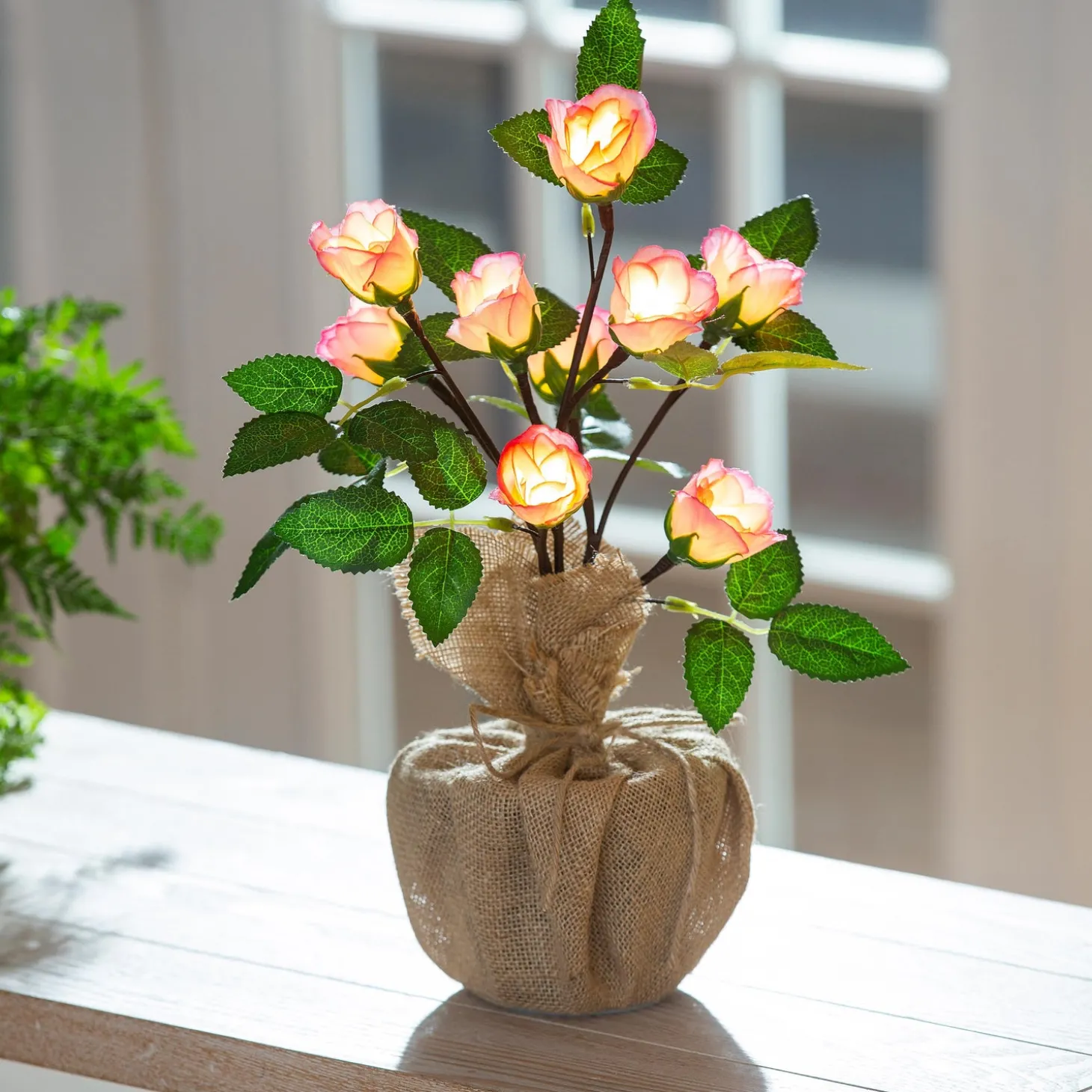 Faux Flowers & Plants>Plow & Hearth Lighted Rose Bouquet Table Décor