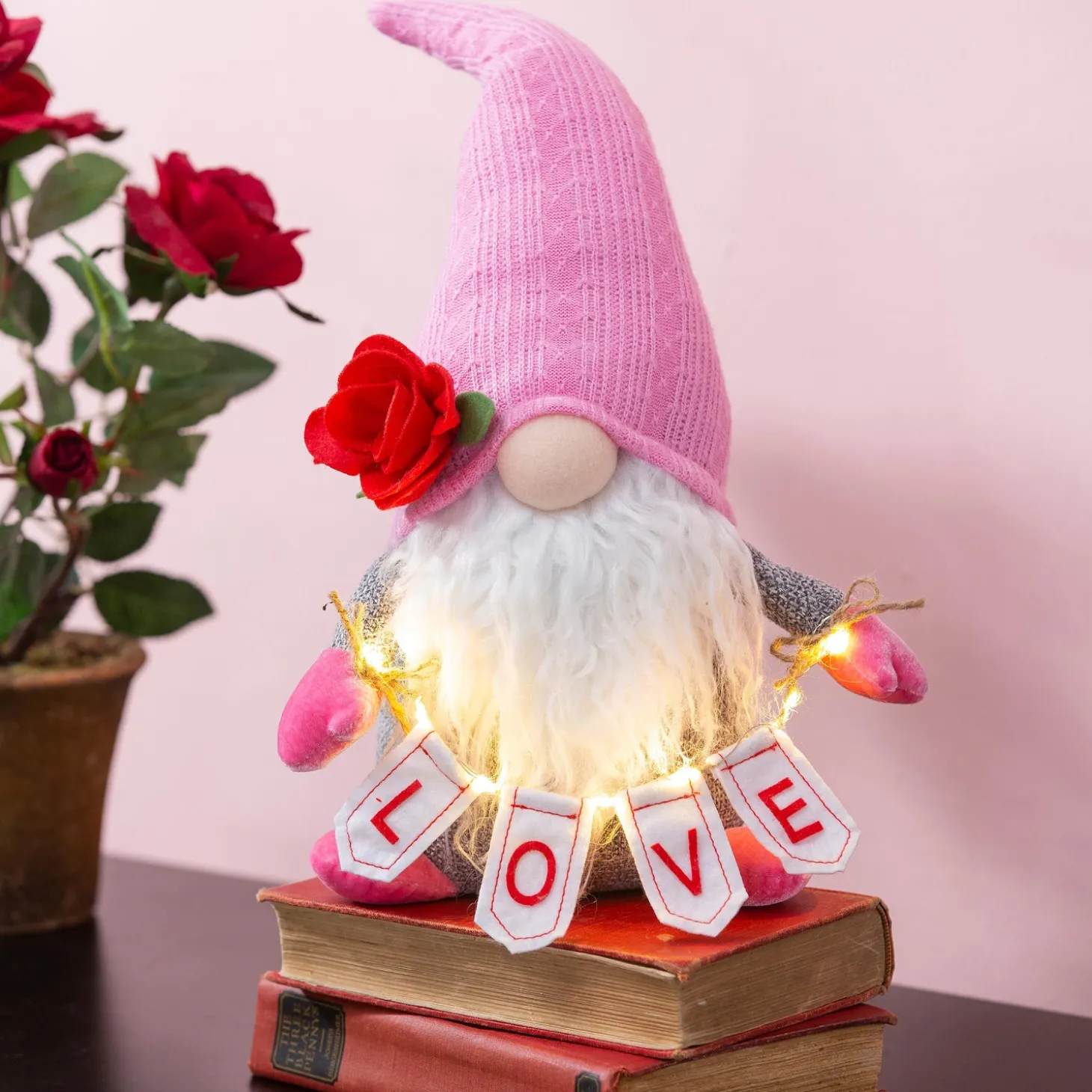 Decorative Accents | Lighted Accents>Plow & Hearth Lighted Valentine Gnome Table Décor