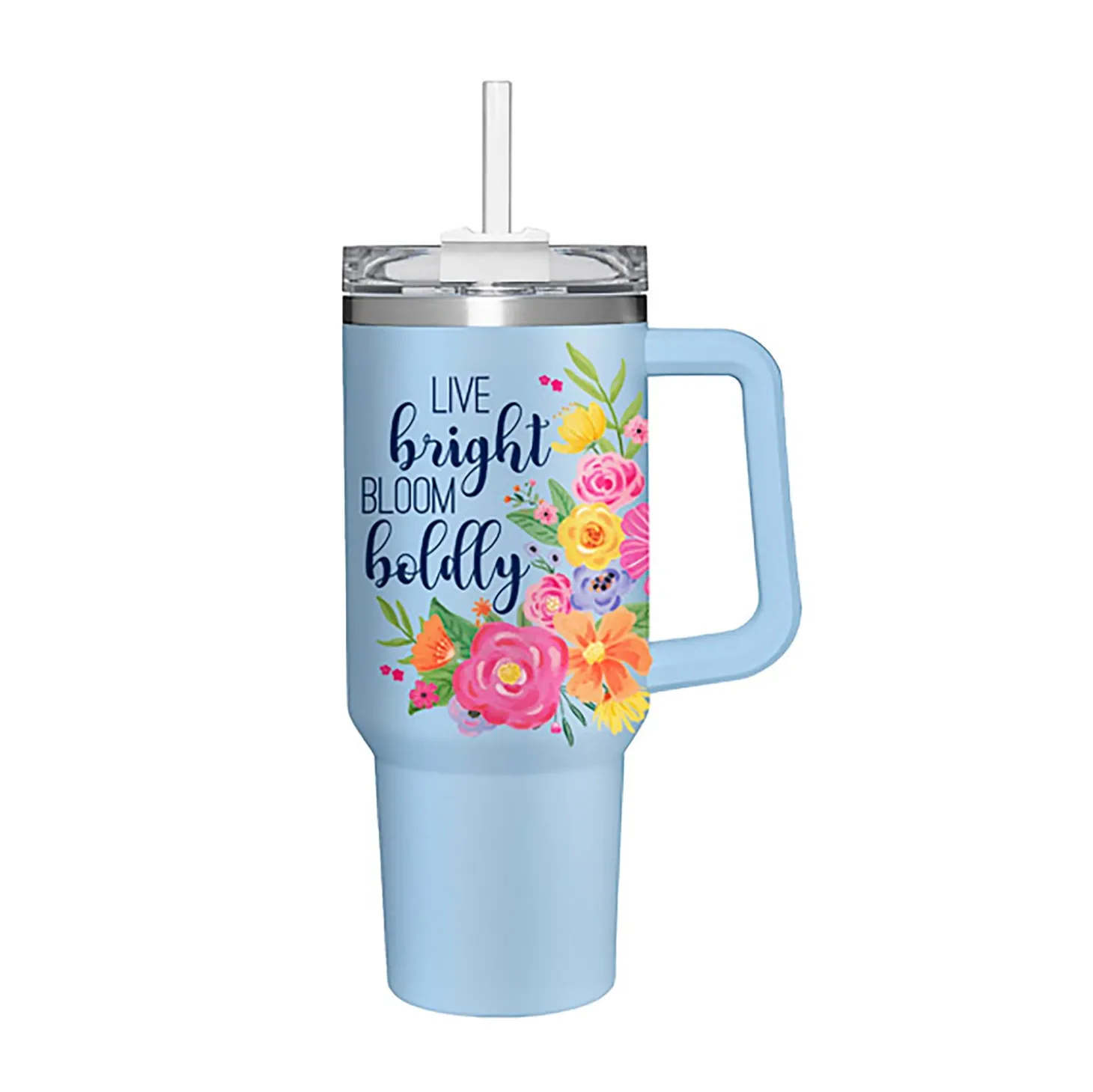 Travel Cups>Plow & Hearth Live Bright Bloom Boldly Canyon Cup, Double Wall Stainless Steel w/ Straw, 40oz, Gift Box