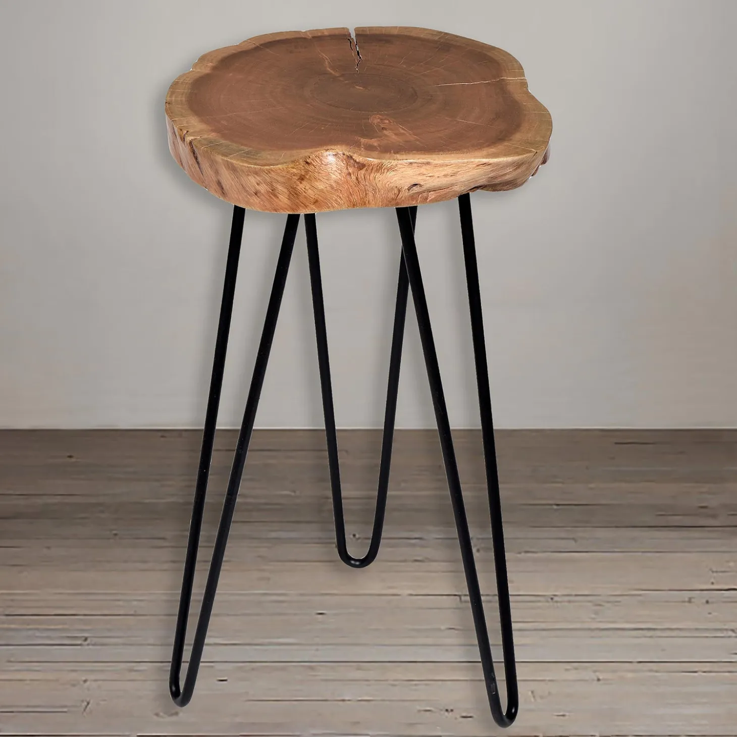 Accent Tables>Plow & Hearth Live Edge Acacia Wood Accent Table with Hairpin Legs