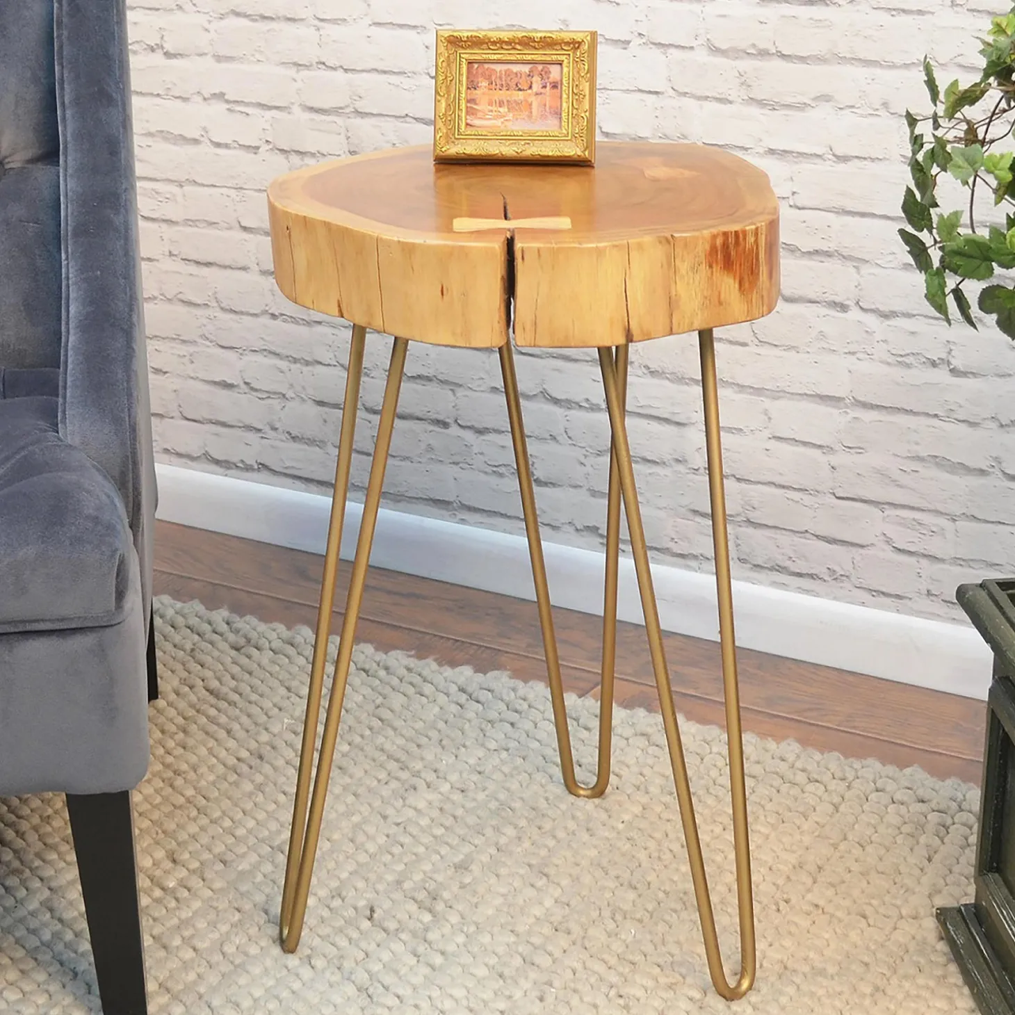 Accent Tables>Plow & Hearth Live Edge Acacia Wood Accent Table with Hairpin Legs