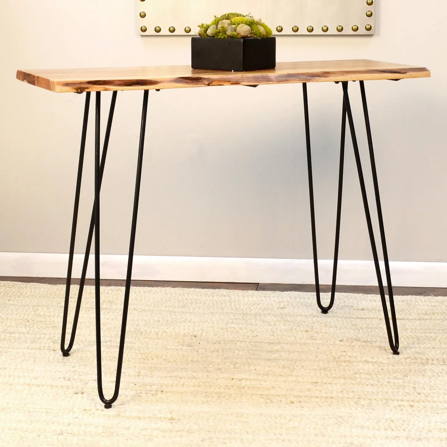 Desks & Console Tables>Plow & Hearth Live Edge Acacia Wood Console Table with Hairpin Legs