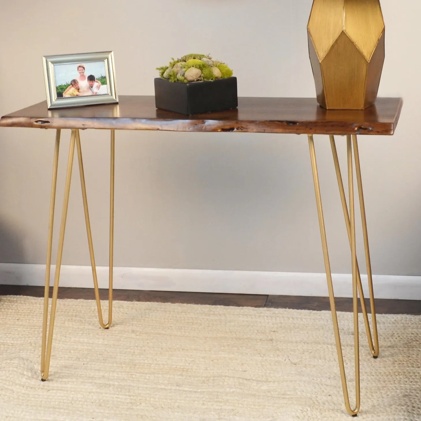 Desks & Console Tables>Plow & Hearth Live Edge Acacia Wood Console Table with Hairpin Legs