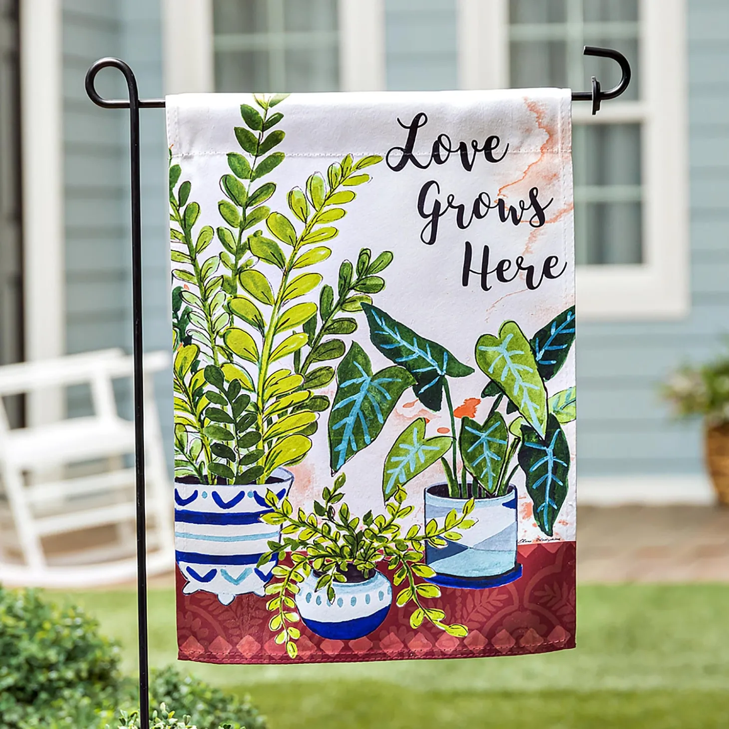 Garden Flags>Plow & Hearth “Love Grows Here” Houseplants Suede Garden Flag