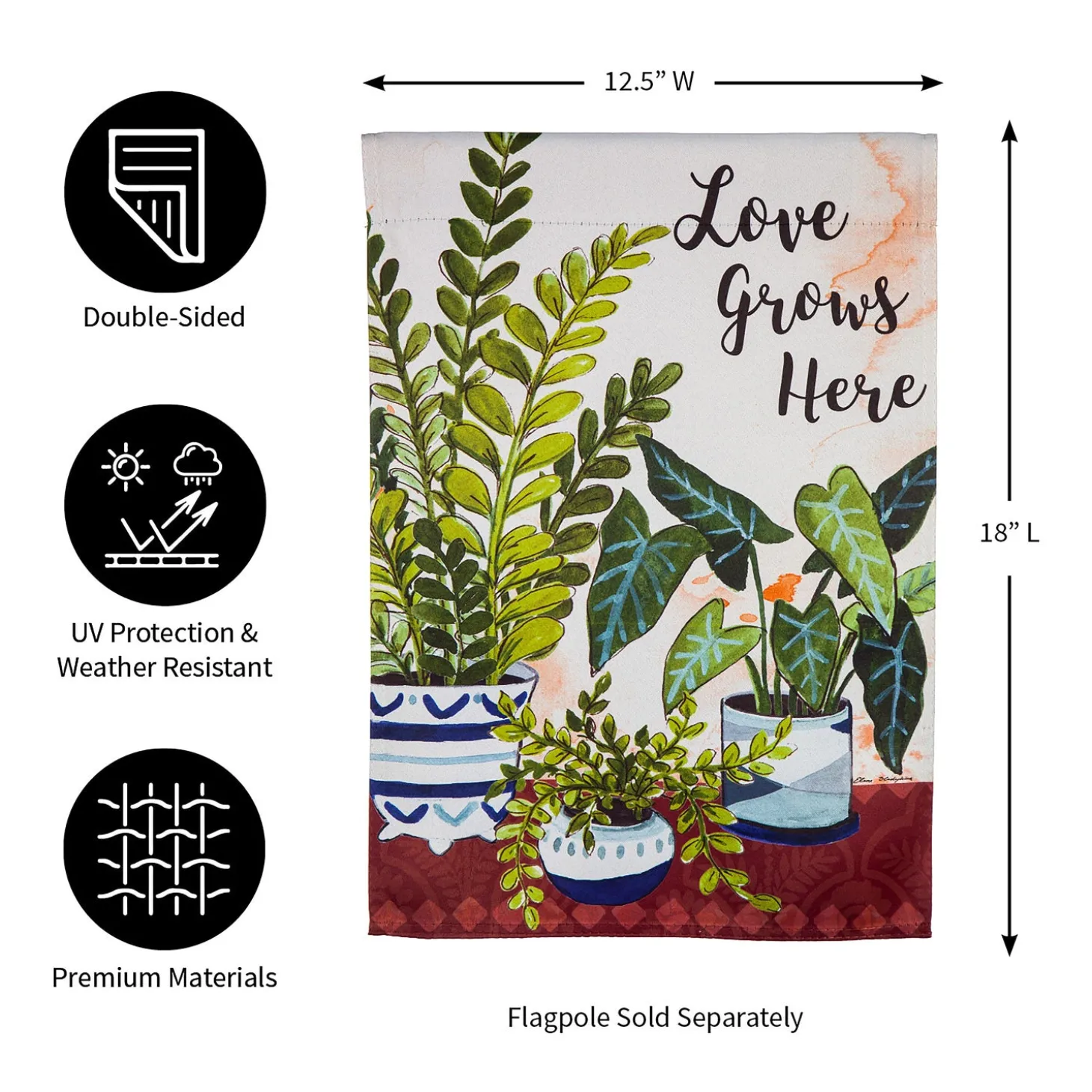 Garden Flags>Plow & Hearth “Love Grows Here” Houseplants Suede Garden Flag