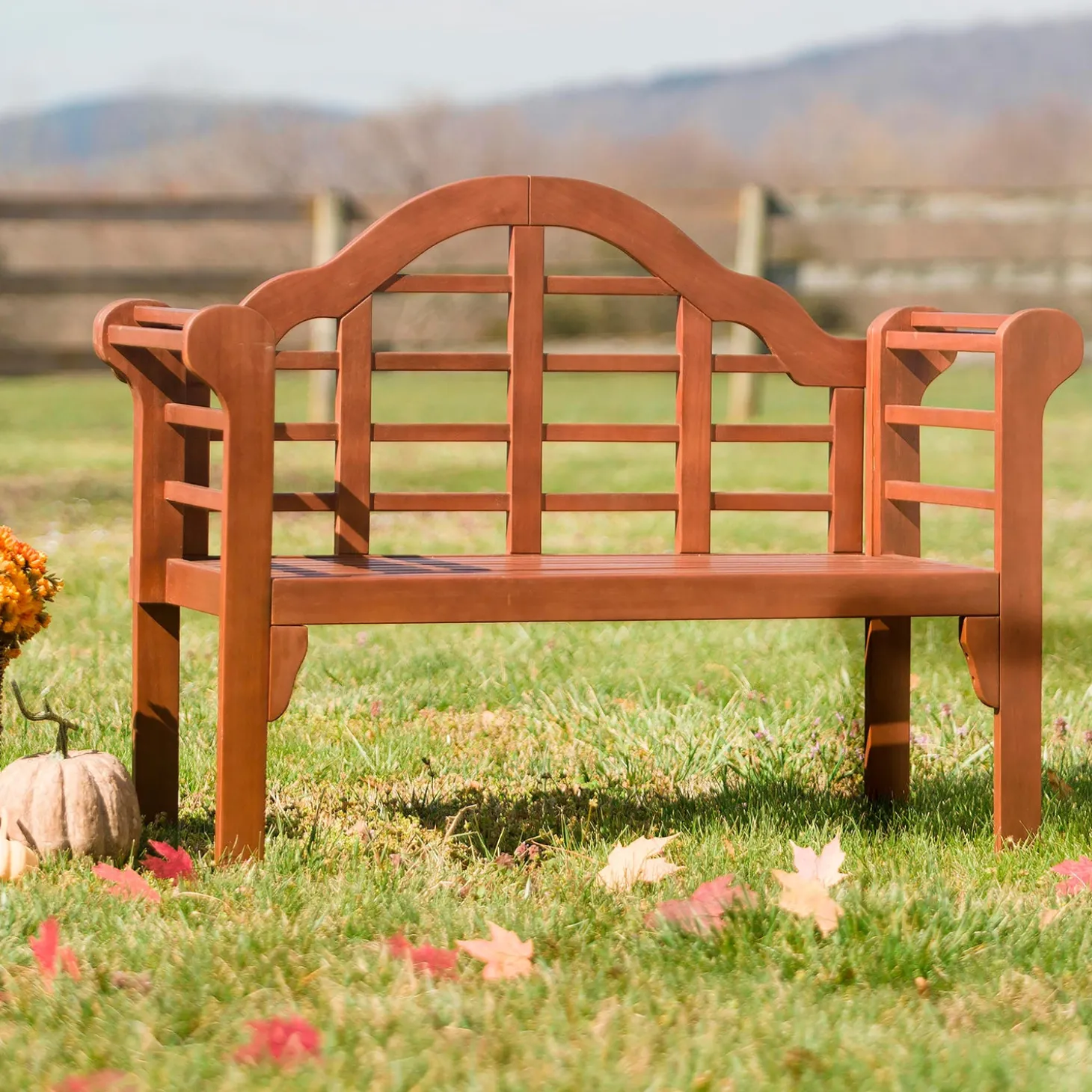 Outdoor Benches>Plow & Hearth Lutyens Wood Garden Bench Natural