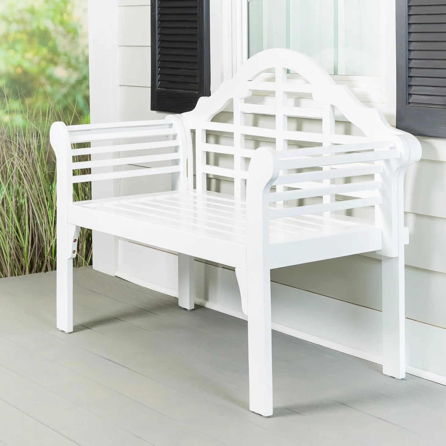 Outdoor Benches>Plow & Hearth Lutyens Wood Garden Bench White