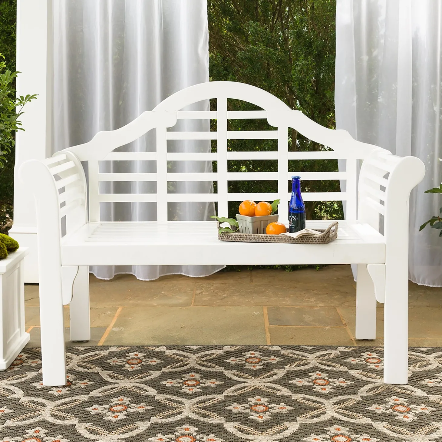 Outdoor Benches>Plow & Hearth Lutyens Wood Garden Bench White