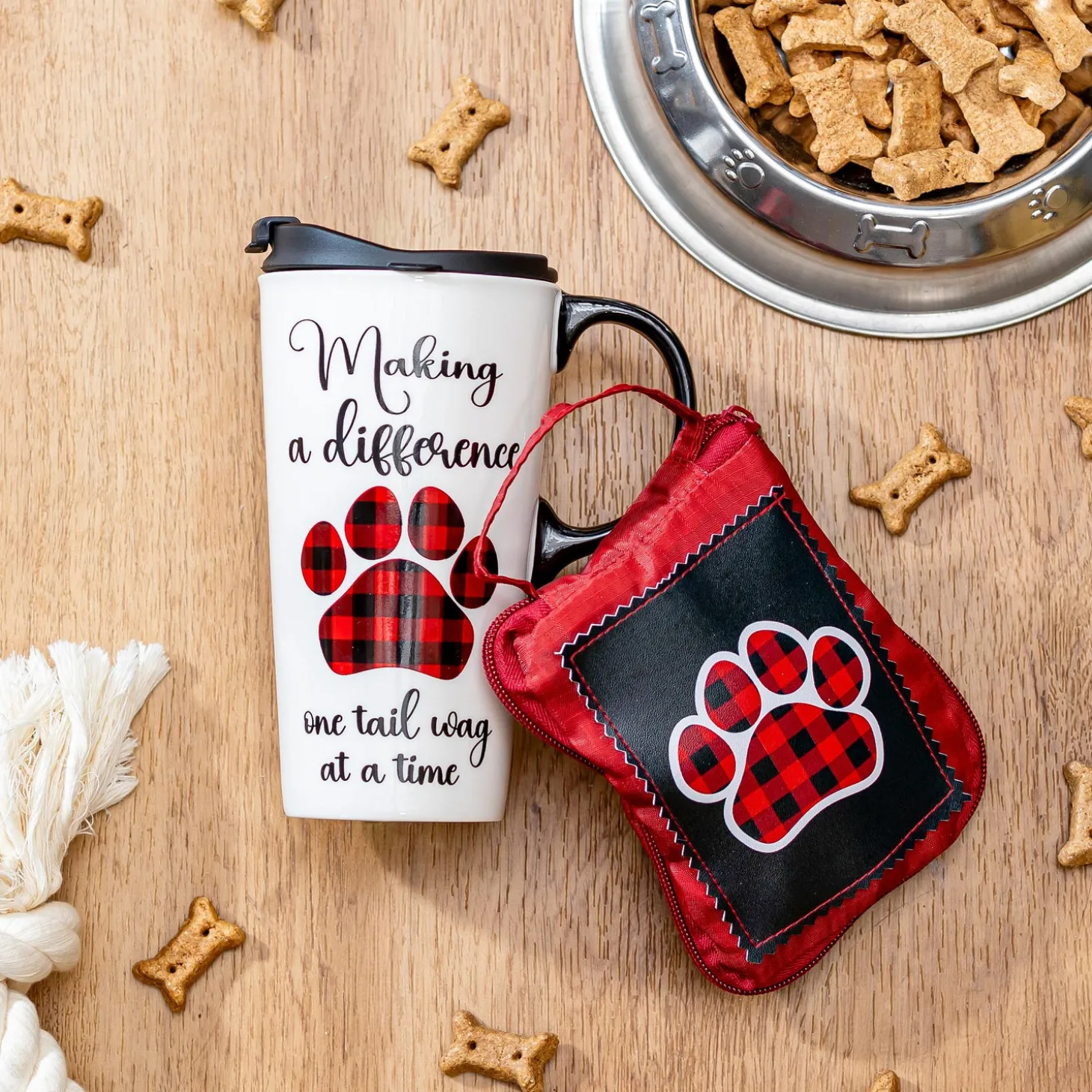 Pet Products | Travel Cups>Plow & Hearth Making a Difference Ceramic Perfect Cup and Compact Tote Giftset, 17oz, Gift Box
