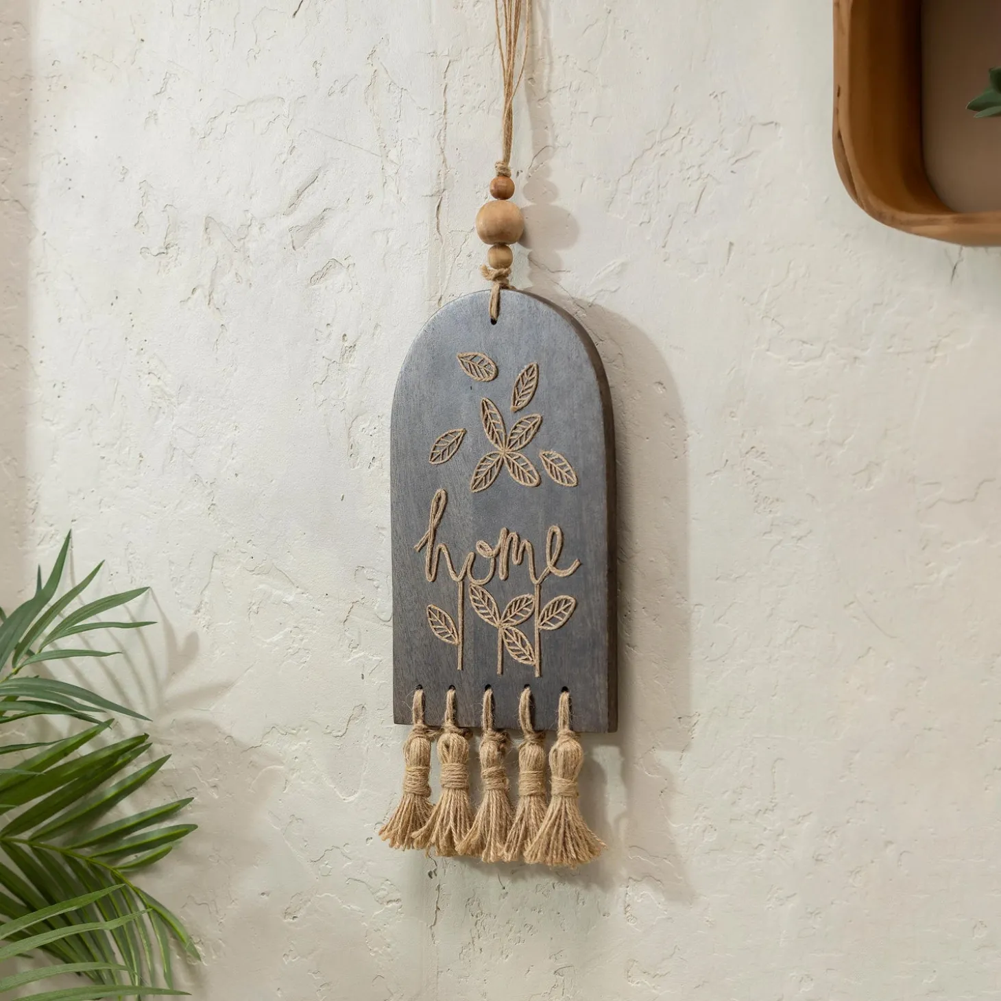 Wall Art>Plow & Hearth Mango Wood and Jute Wall Sign, 23"H