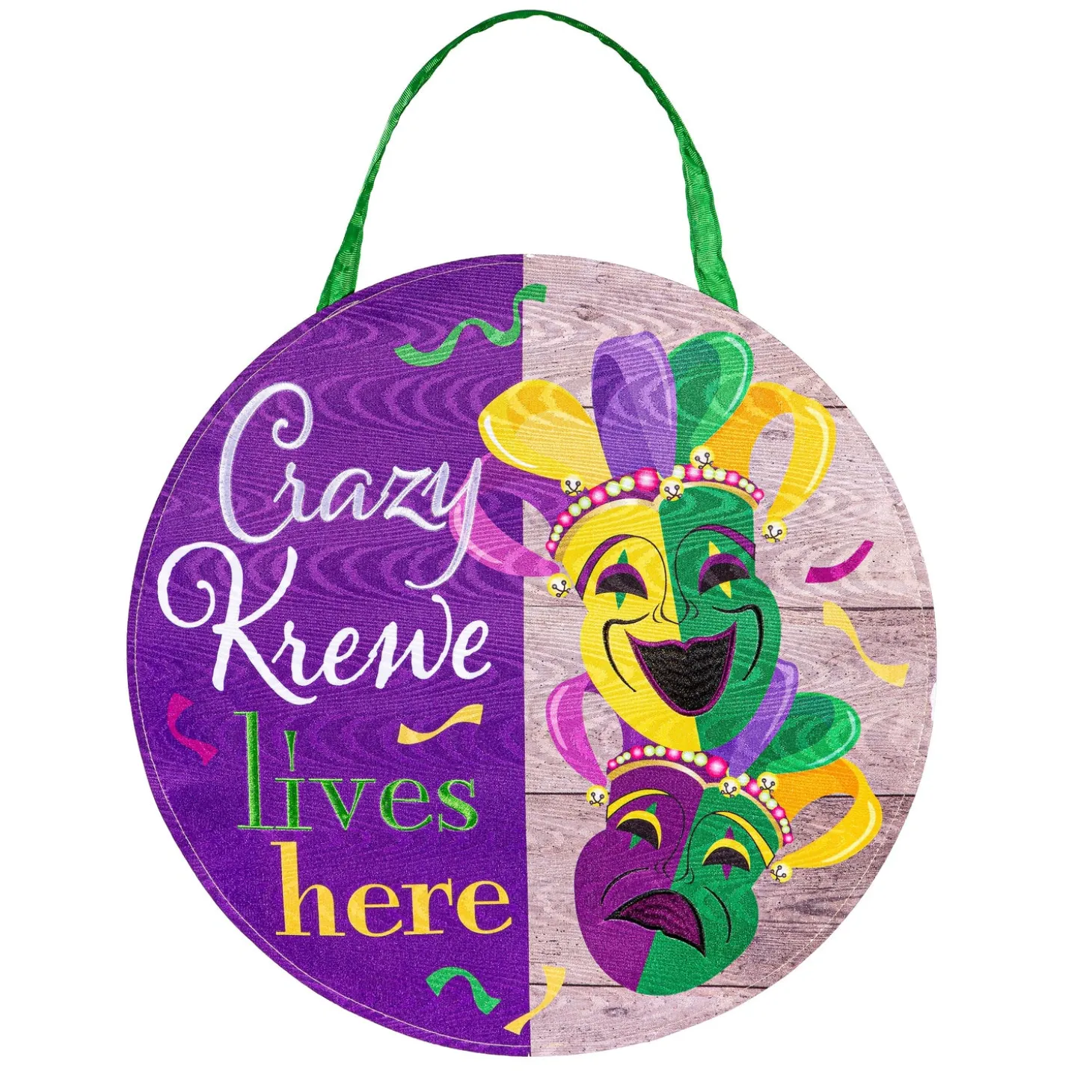 Fabric Door Hangers>Plow & Hearth Mardi Gras Crazy Krewe Lives Here Moire Door Décor