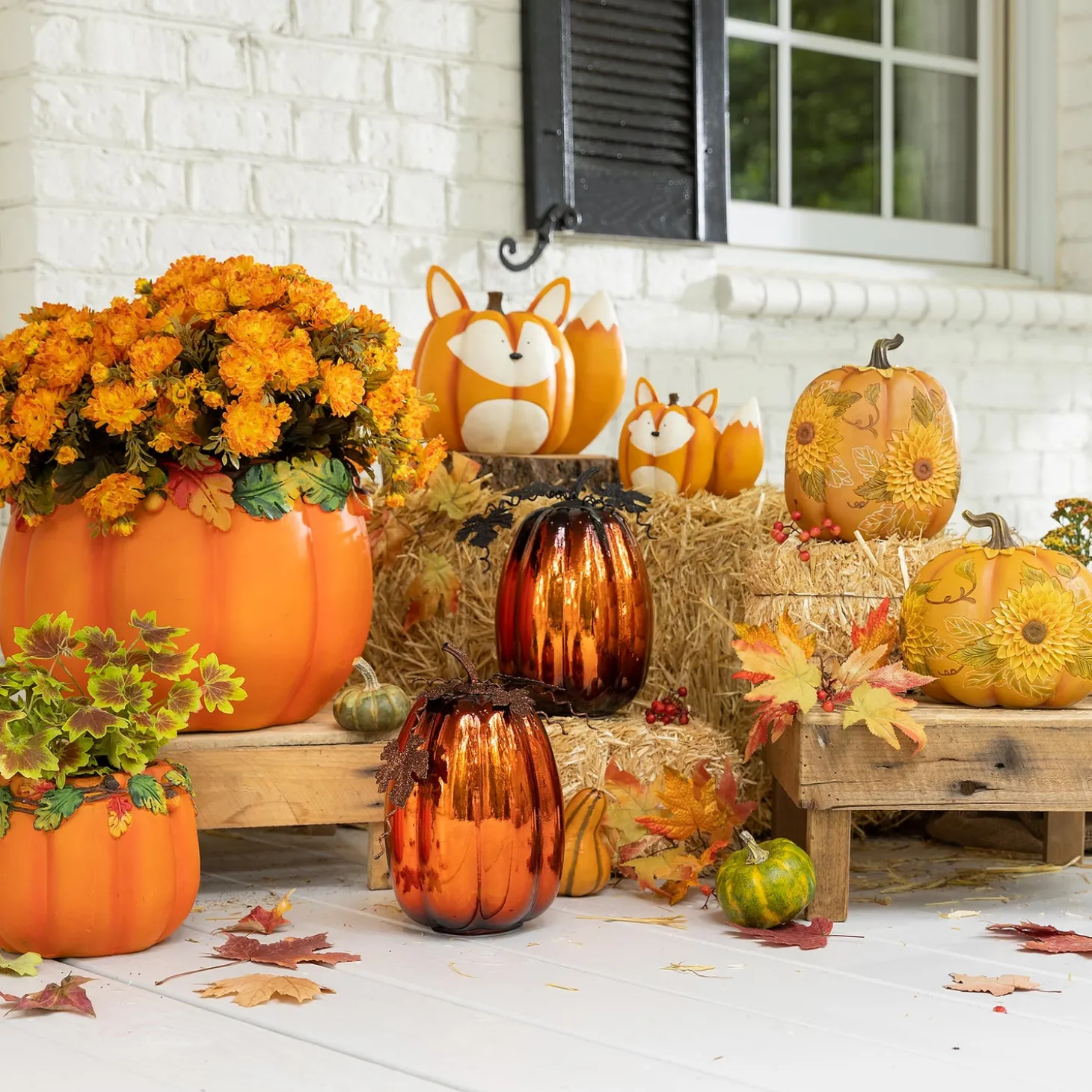 Decorative Accents>Plow & Hearth Mercury Glass Lighted Pumpkin Halloween Accent