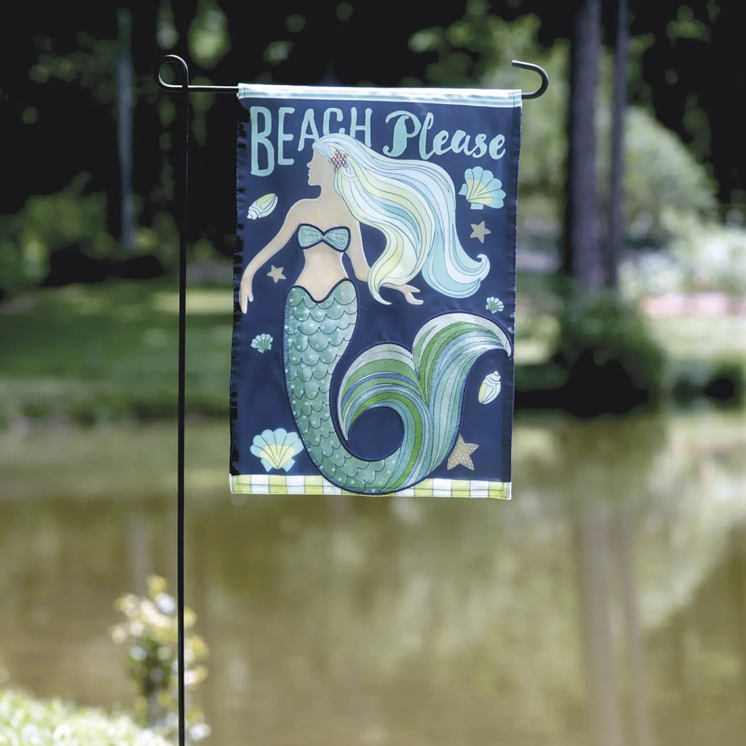 Garden Flags>Plow & Hearth Mermaid Beach Applique Garden Flag