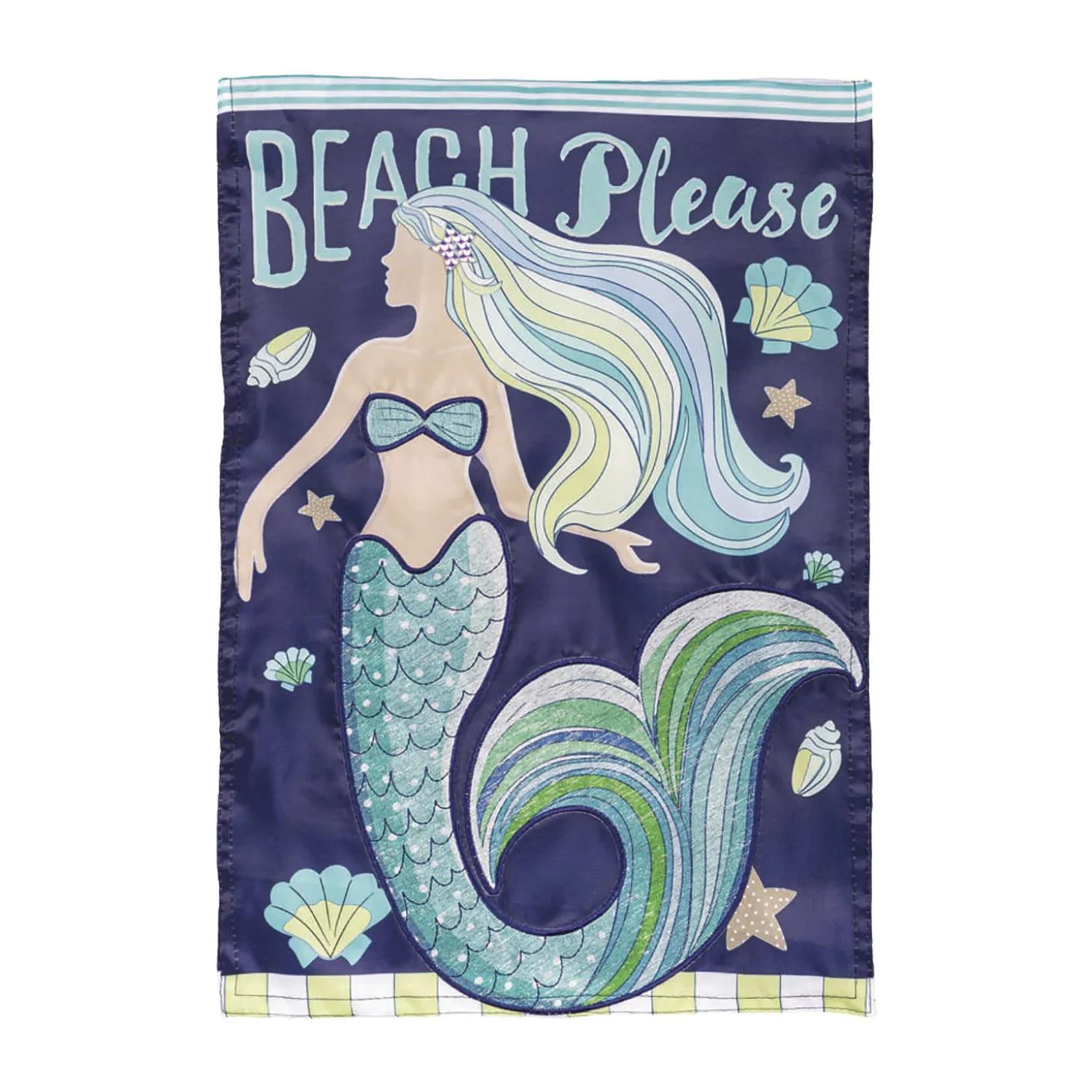 Garden Flags>Plow & Hearth Mermaid Beach Applique Garden Flag