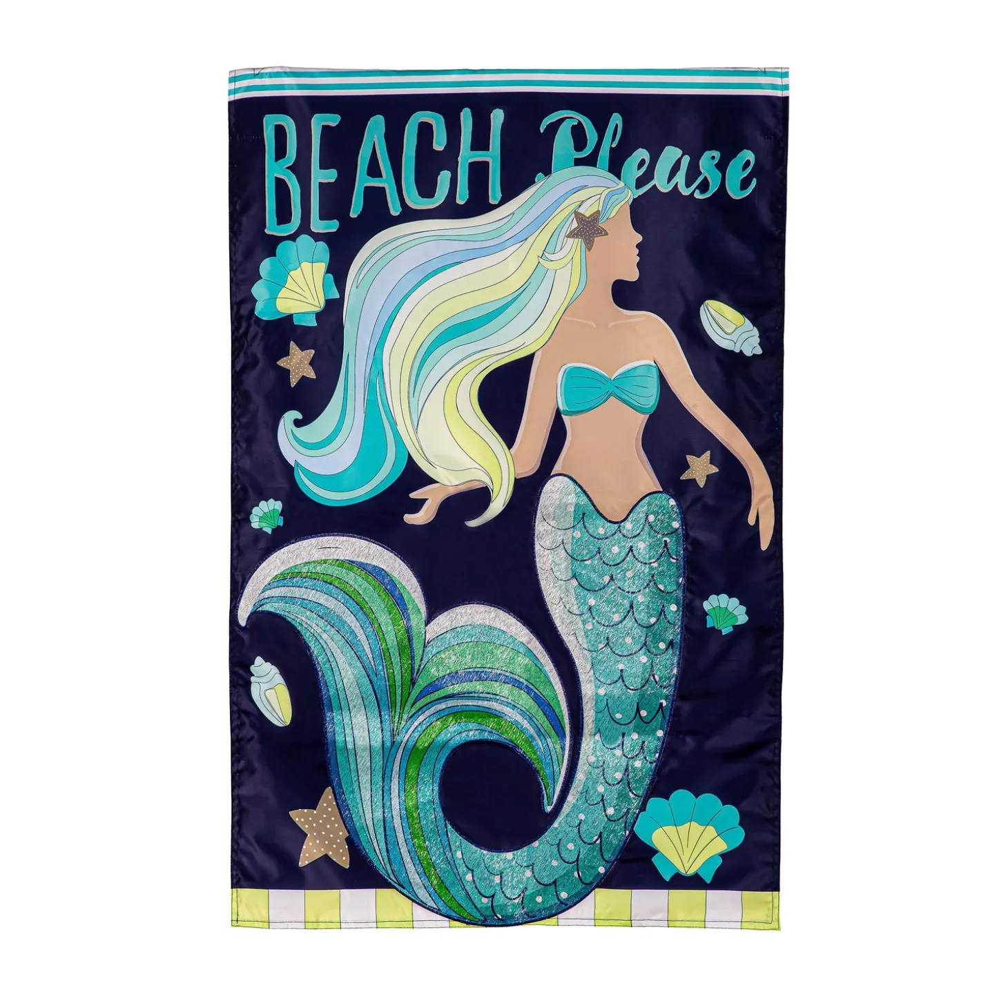 House & Estate Flags>Plow & Hearth Mermaid Beach Applique House Flag