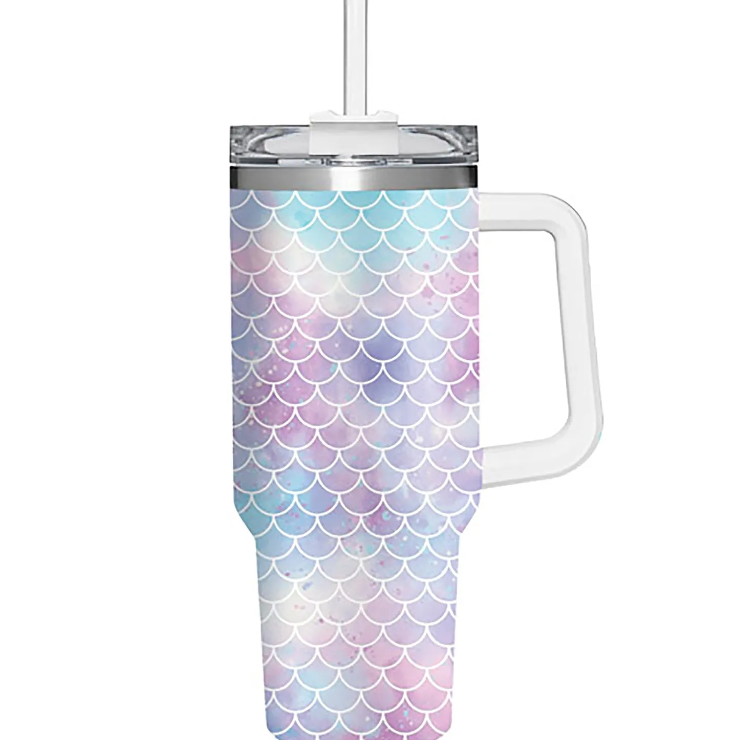 Travel Cups>Plow & Hearth Mermaid Tail Canyon Cup, Double Wall Stainless Steel w/ Straw, 40oz, Gift Box