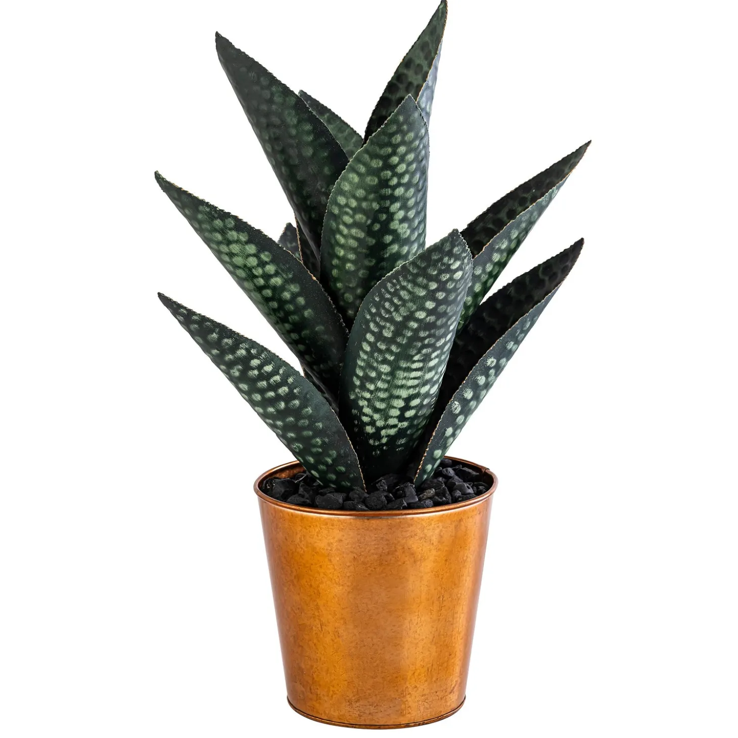 Garden Statues>Plow & Hearth Metal Aloe Plant with Copper Pot, 17"H