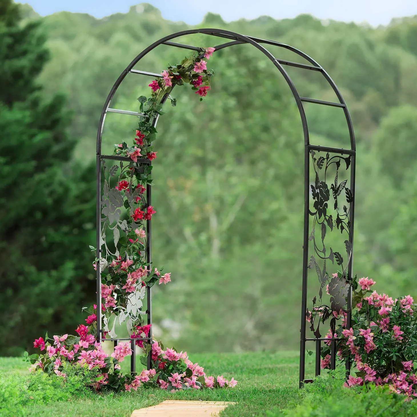 Arbors & Trellises>Plow & Hearth Metal Arched Hummingbird Garden Arbor