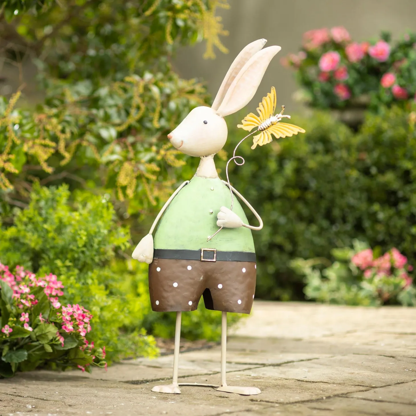 Garden Statues>Plow & Hearth Metal Bunny With Butterfly Garden Statue