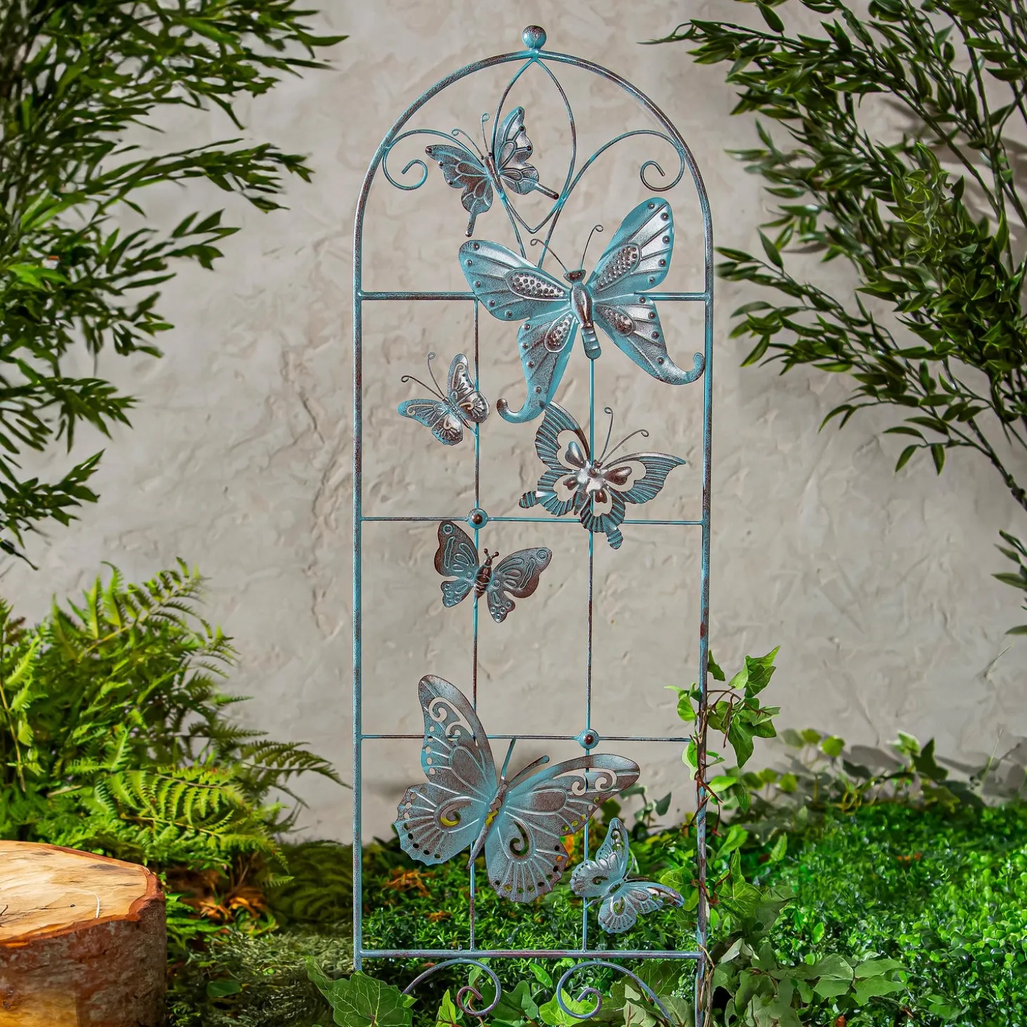 Arbors & Trellises>Plow & Hearth Metal Butterfly Trellis with Verdigis Finishing