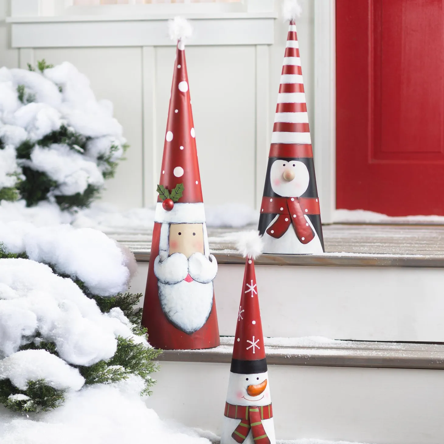 Garden Statues>Plow & Hearth Metal Cone-Shaped Holiday Characters, Set of 3