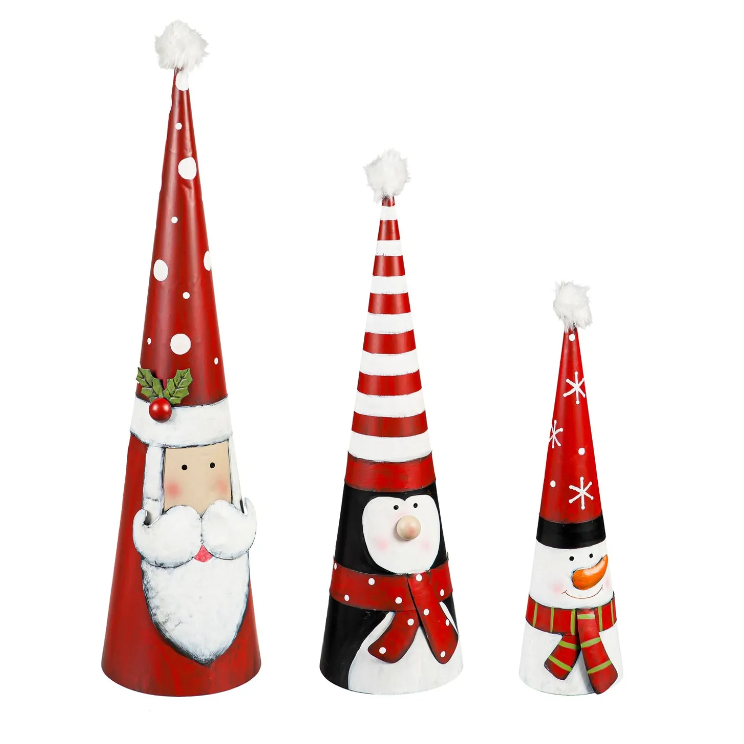 Garden Statues>Plow & Hearth Metal Cone-Shaped Holiday Characters, Set of 3