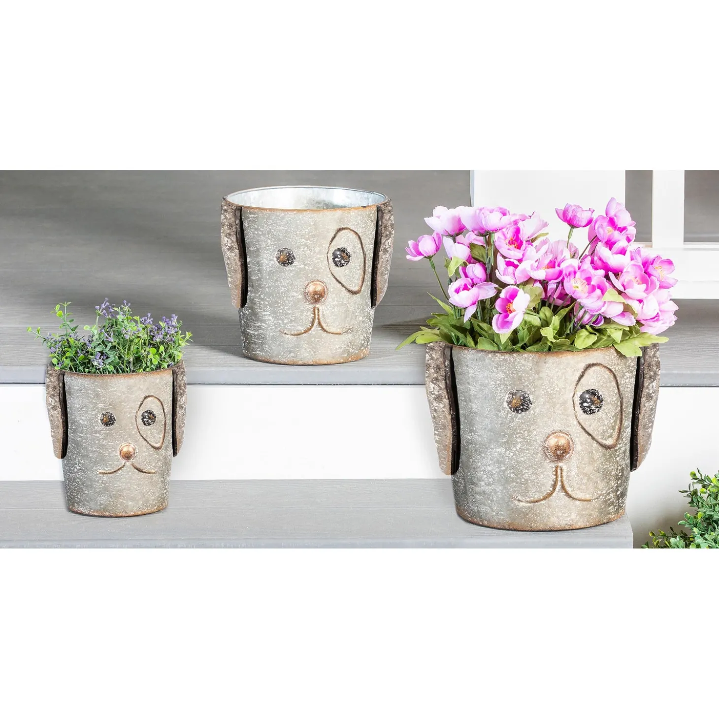 Planters & Plant Stands>Plow & Hearth Metal Dog Bucket Planters, Set of 3