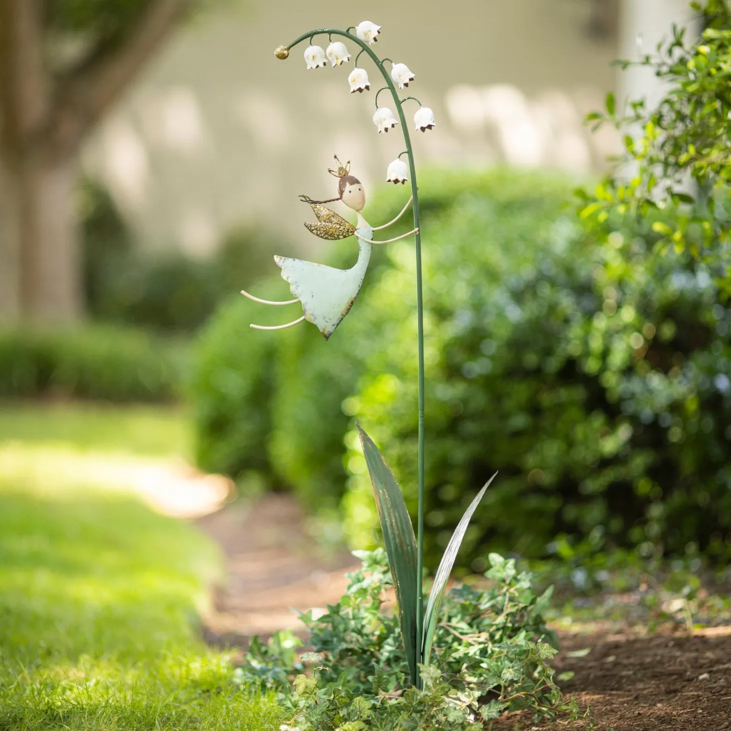 Garden Stakes>Plow & Hearth Metal Fairy with Flower Stake