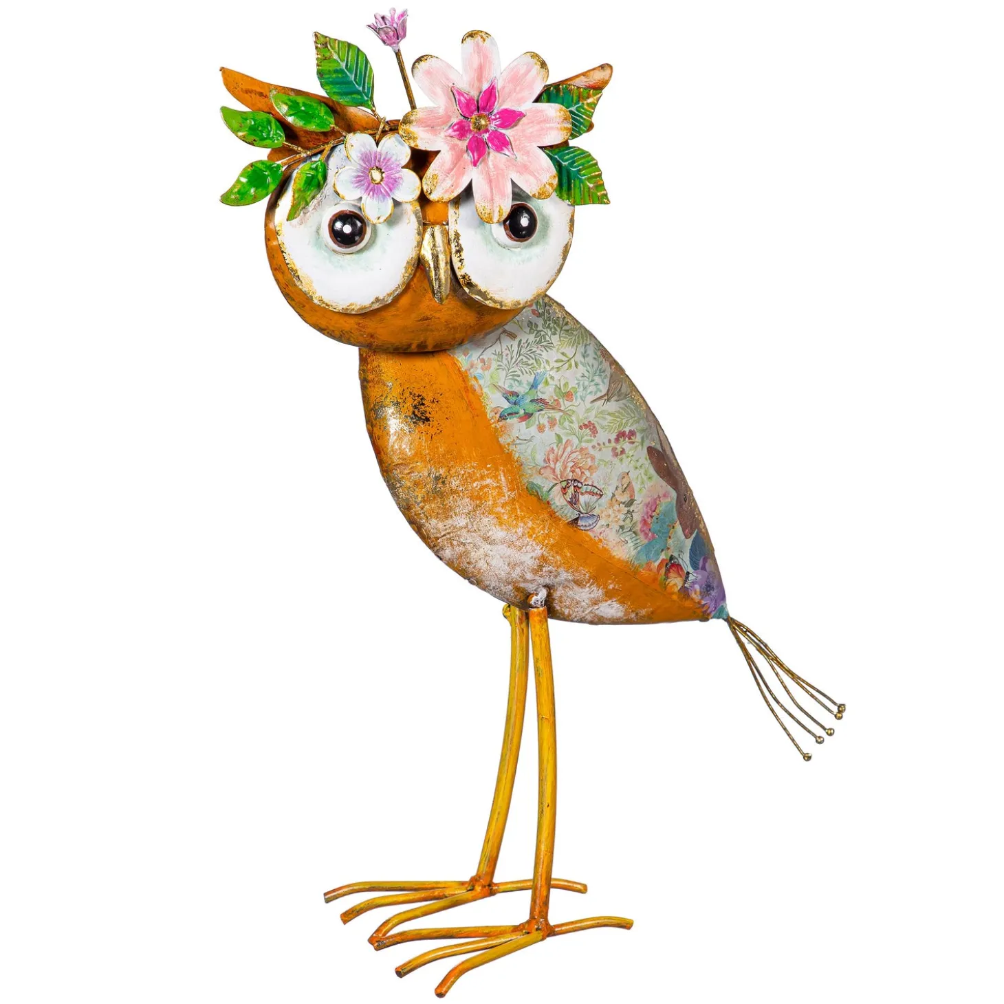 Garden Statues>Plow & Hearth Metal Floral Orange Owl Statue, 17"H