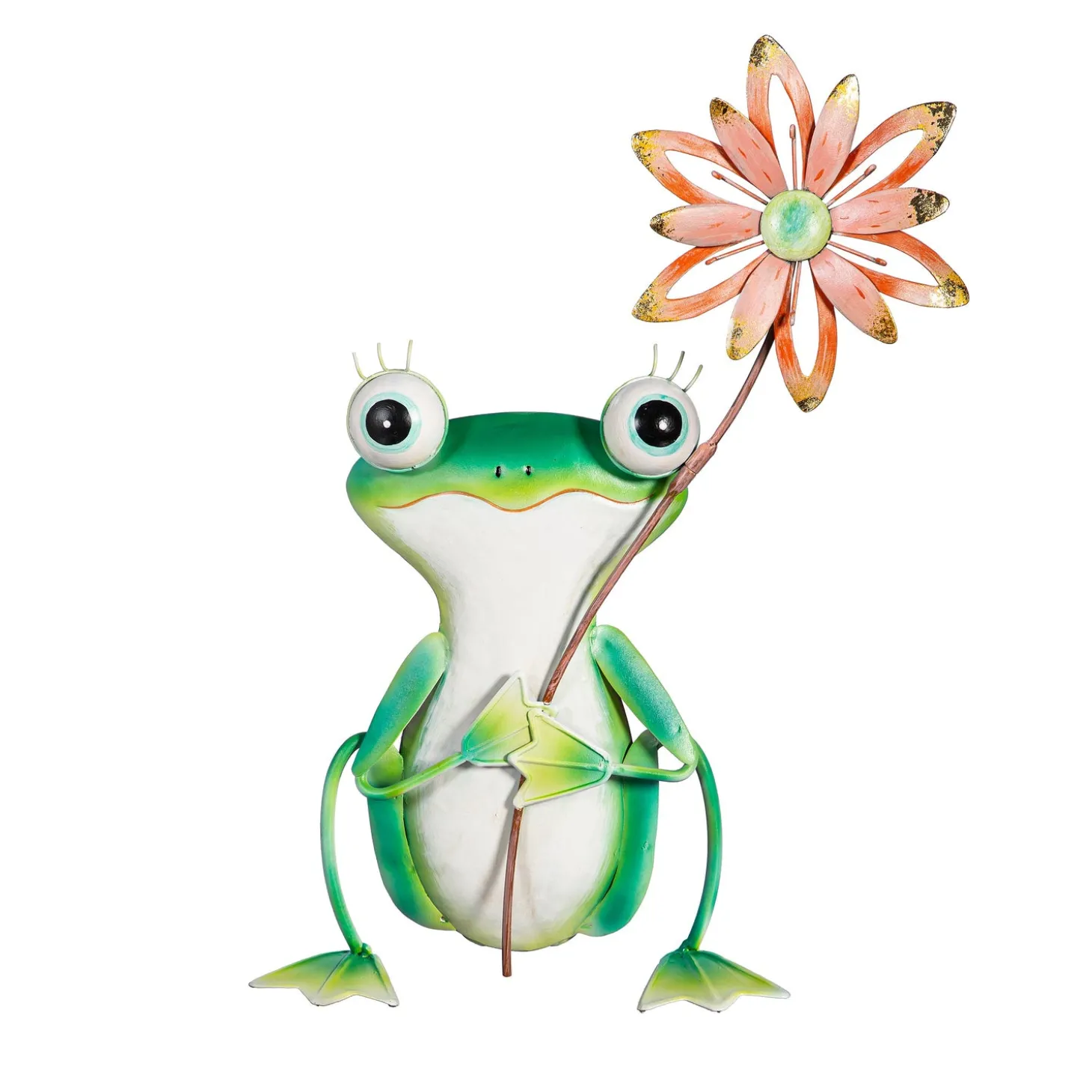 Garden Statues>Plow & Hearth Metal Frog With Colorful Flower Statue, 15"H