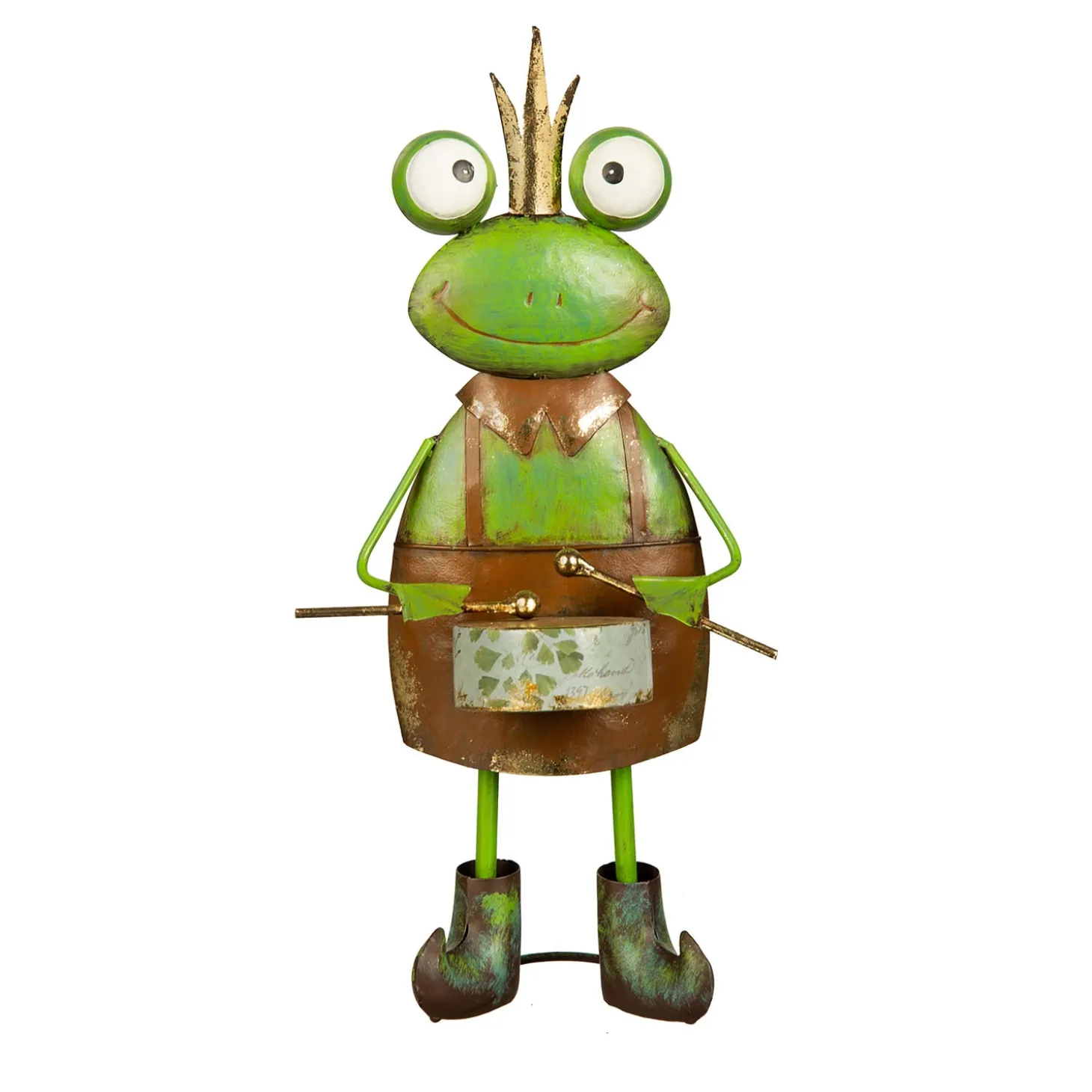 Garden Statues>Plow & Hearth Metal Frog with Drum Garden Statue