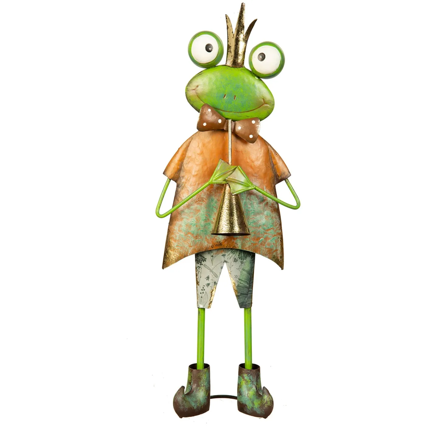 Garden Statues>Plow & Hearth Metal Frog with Trumpet Garden Statue