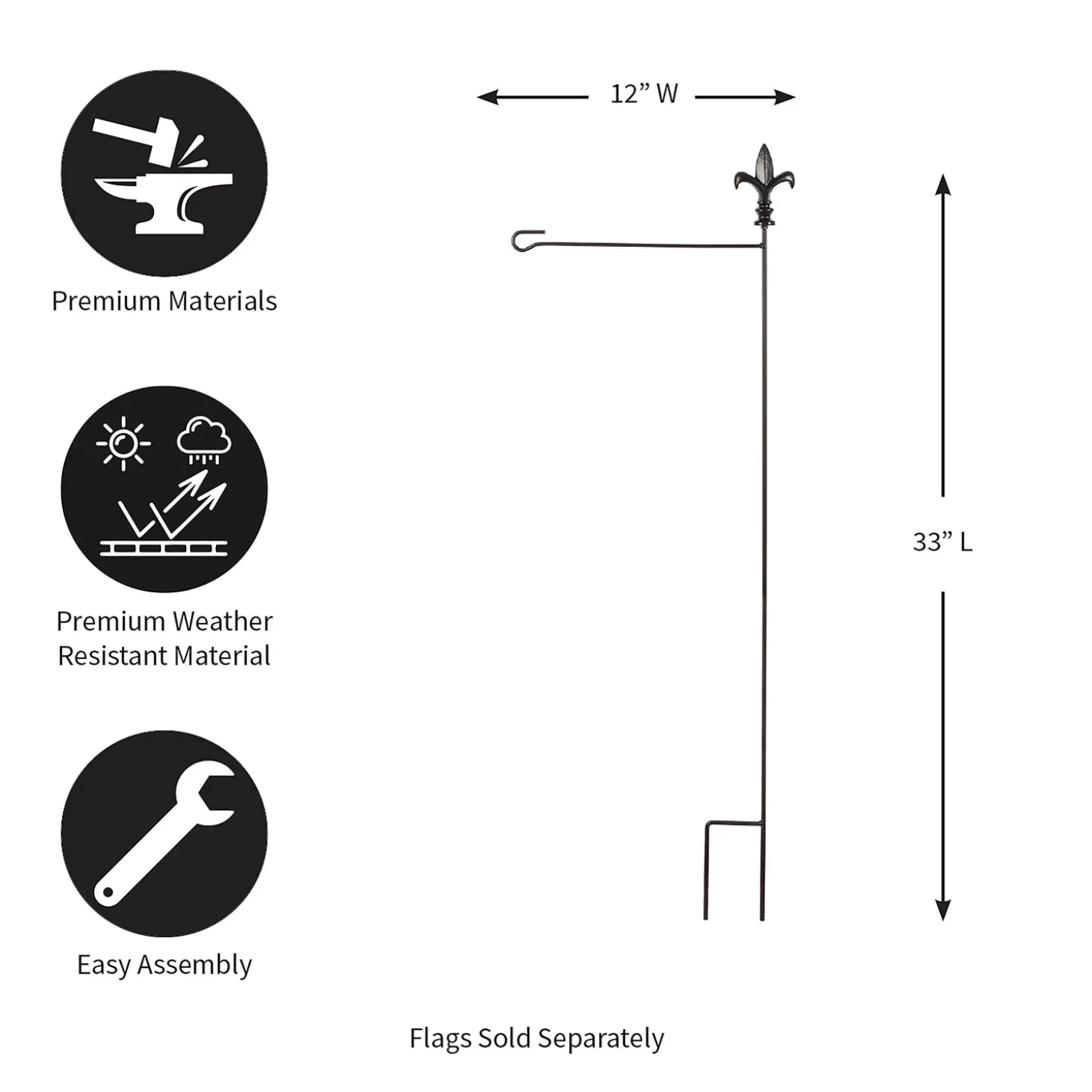 Flag Accessories>Plow & Hearth Metal Garden Flag Stand with Fleur de Lis Finial