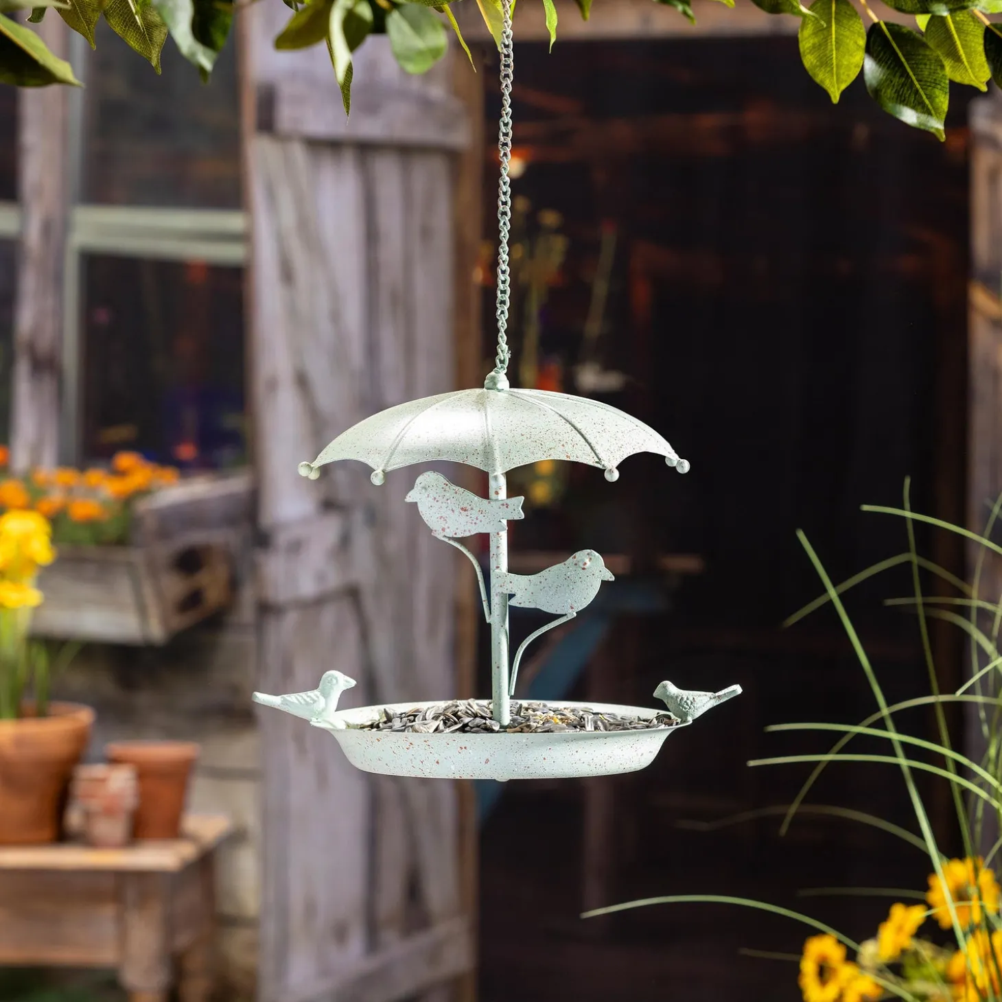 Bird Feeders>Plow & Hearth Metal Hanging Umbrella Bird Feeder