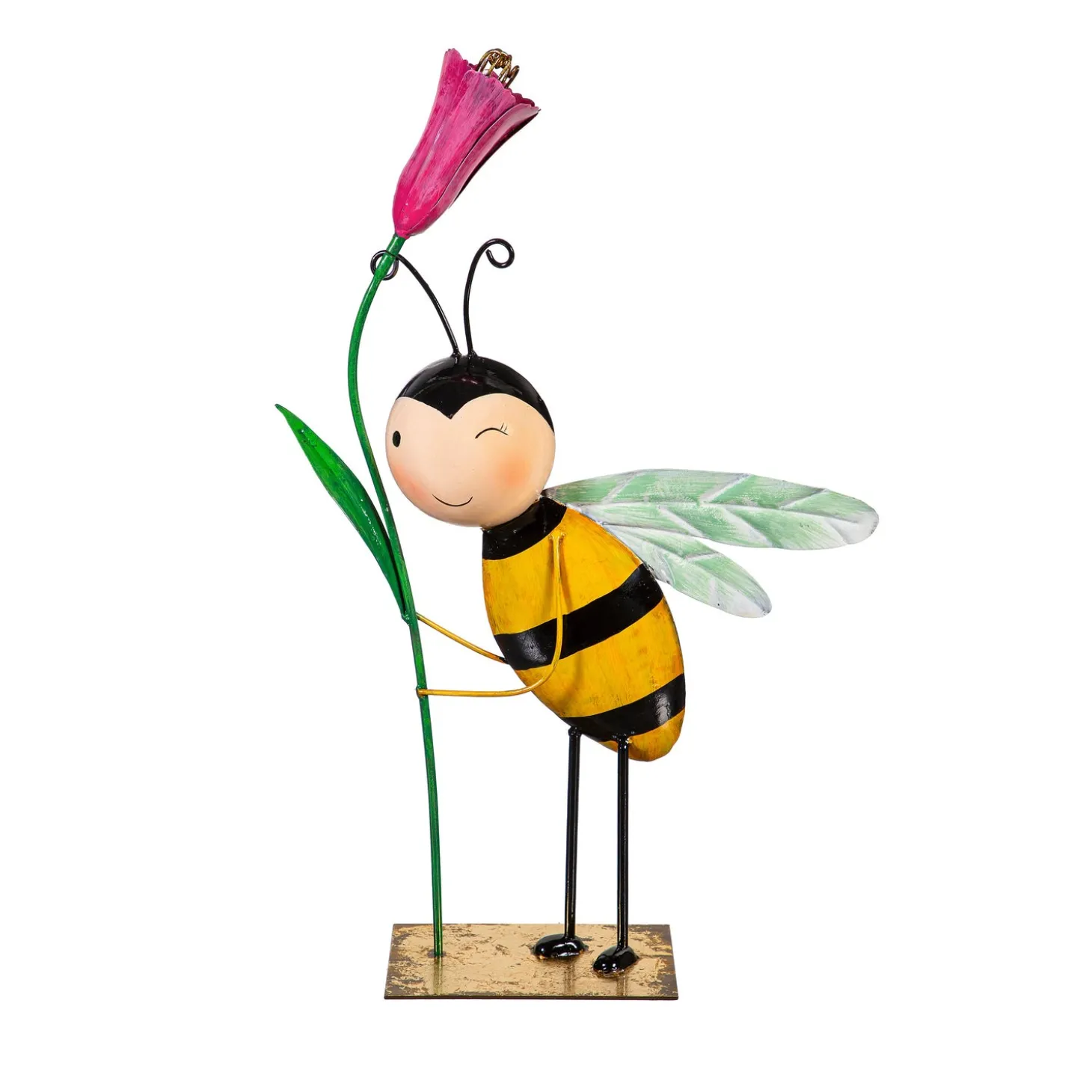 Garden Statues>Plow & Hearth Metal Happy Bee With Pink Flower Statue, 20"H