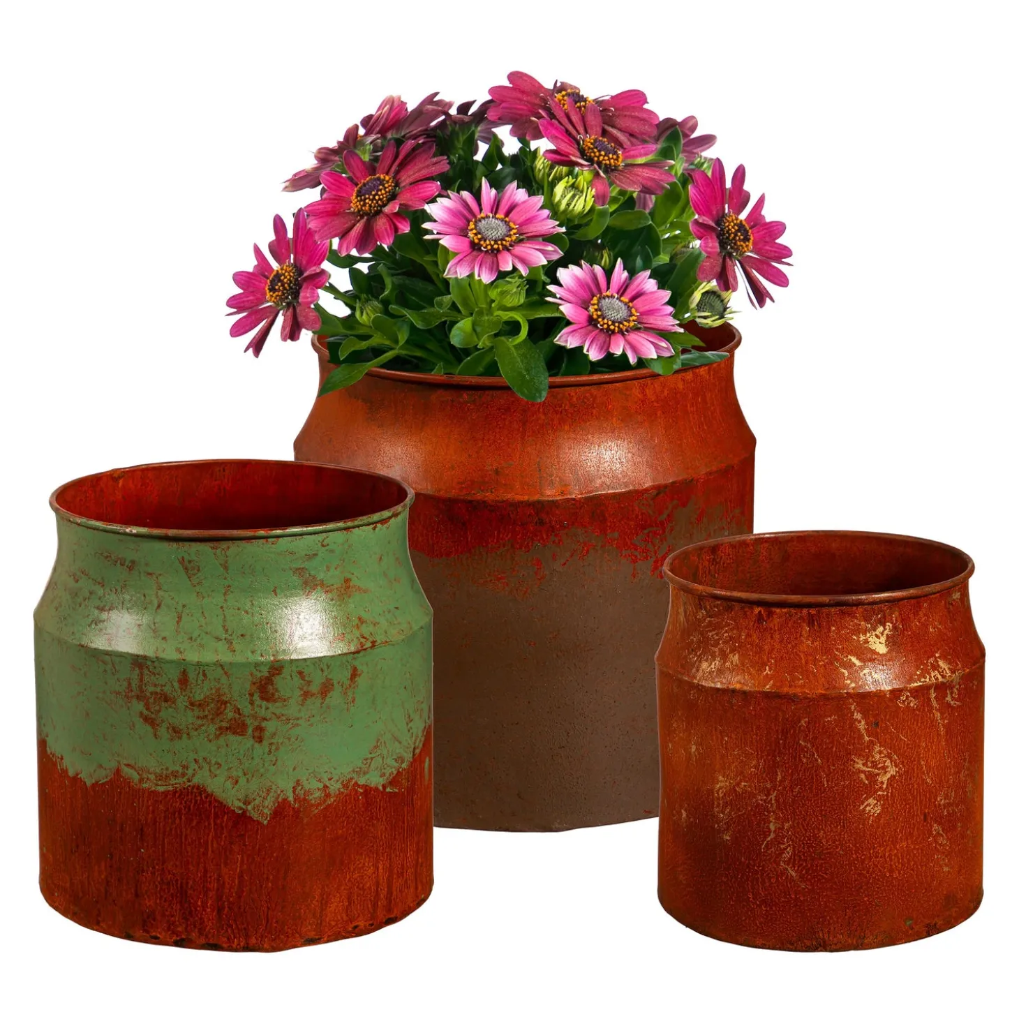 Planters & Plant Stands>Plow & Hearth Metal Jug Shaped Planter, Color Wash, Set of 3